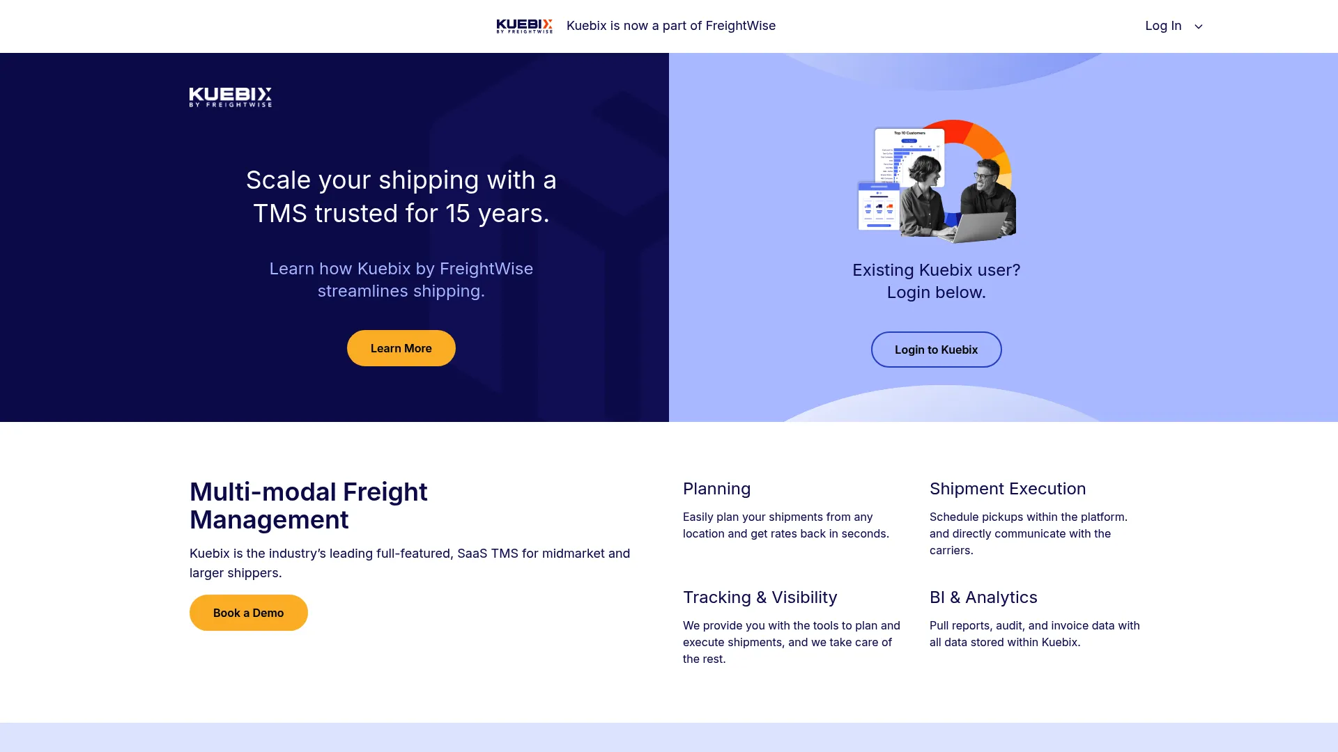 Kuebix cloud transportation management system homepage