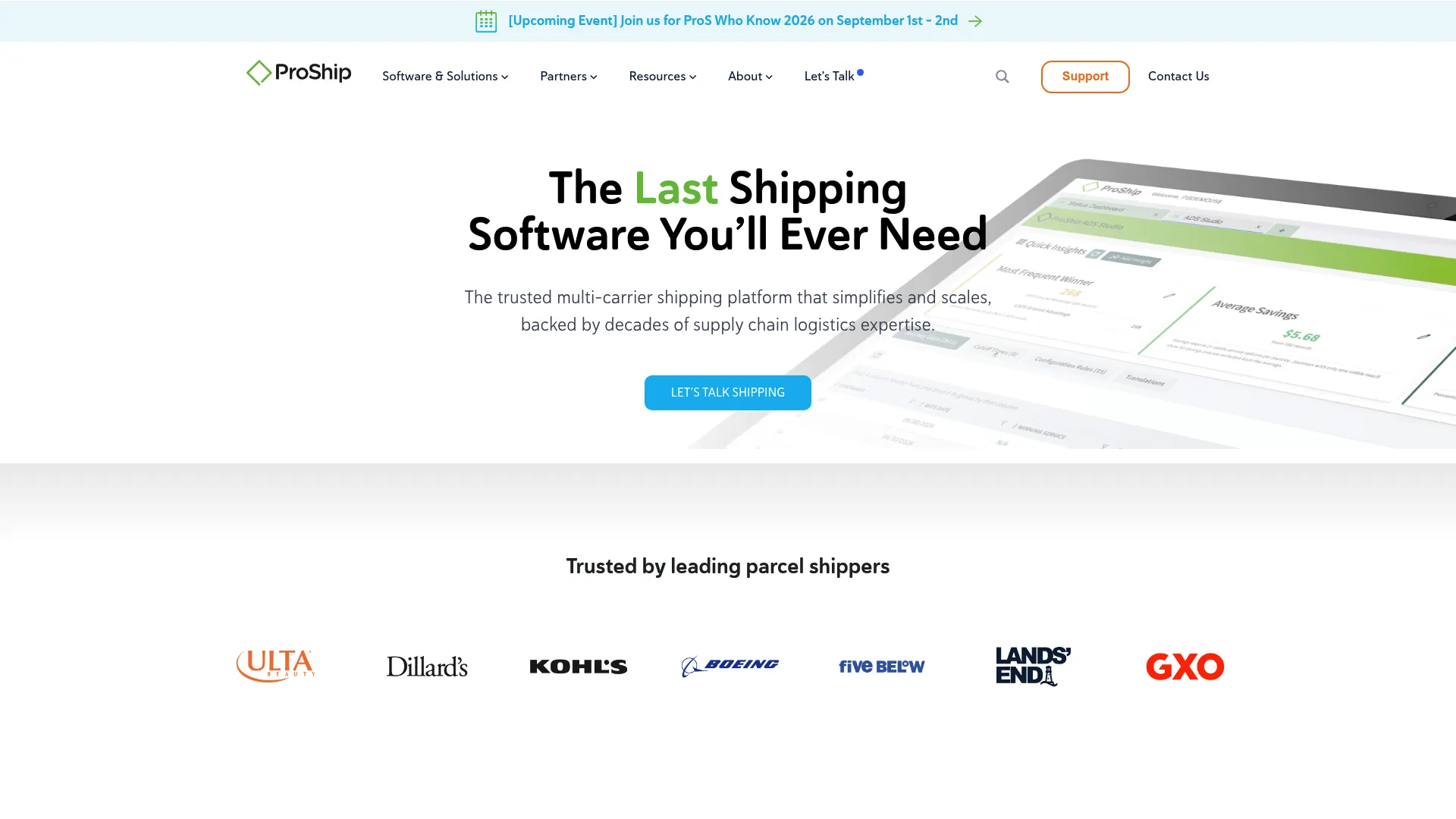 ProShip enterprise parcel shipping software homepage