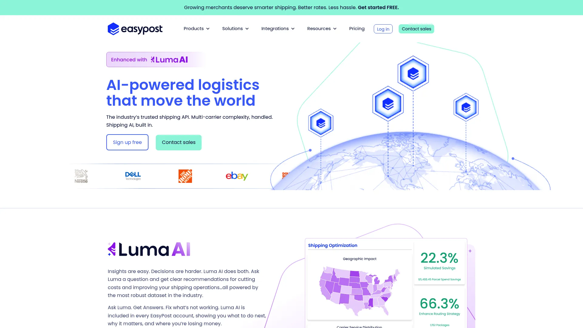 EasyPost multi-carrier shipping platform homepage
