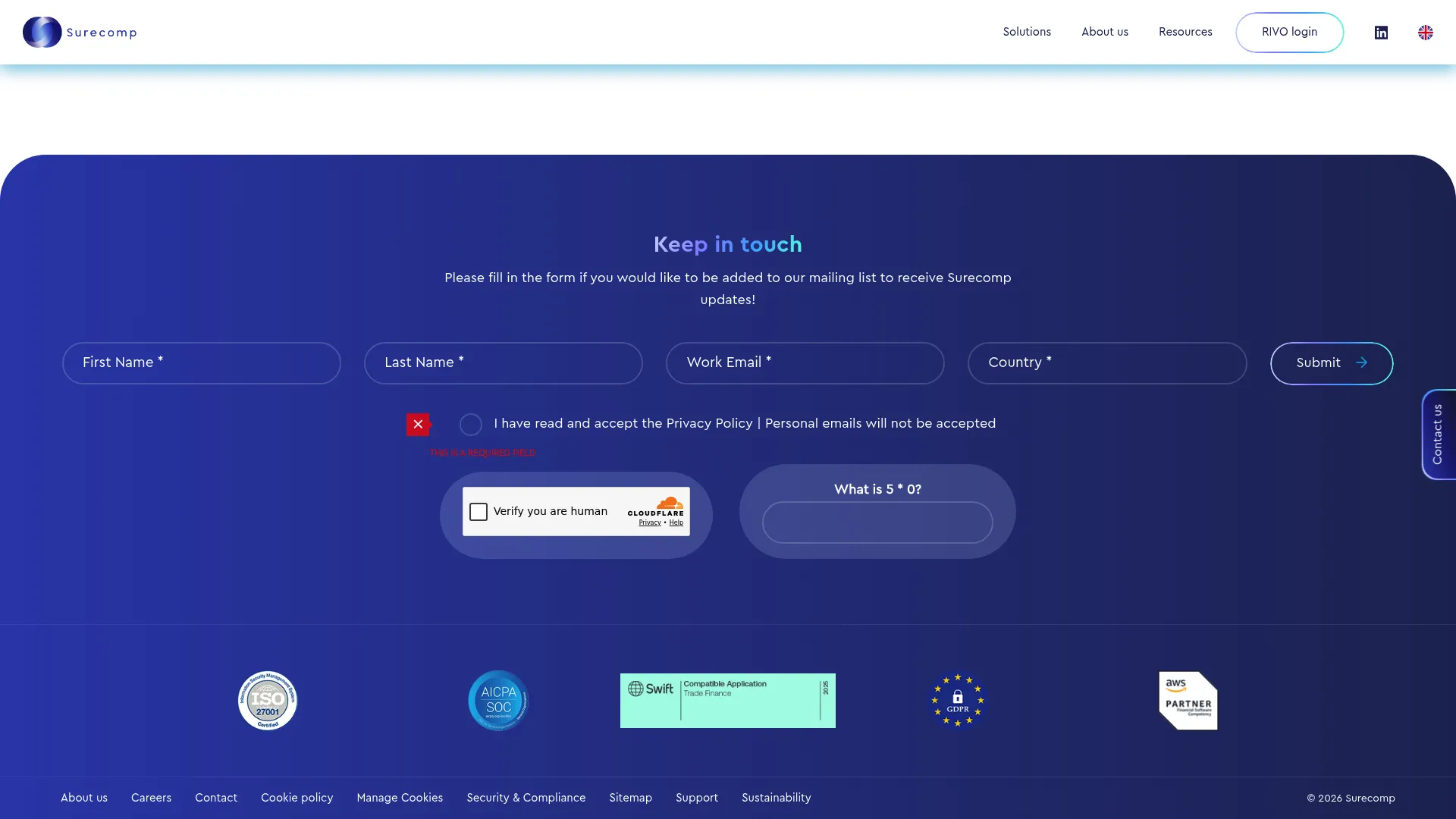 Surecomp trade finance software homepage