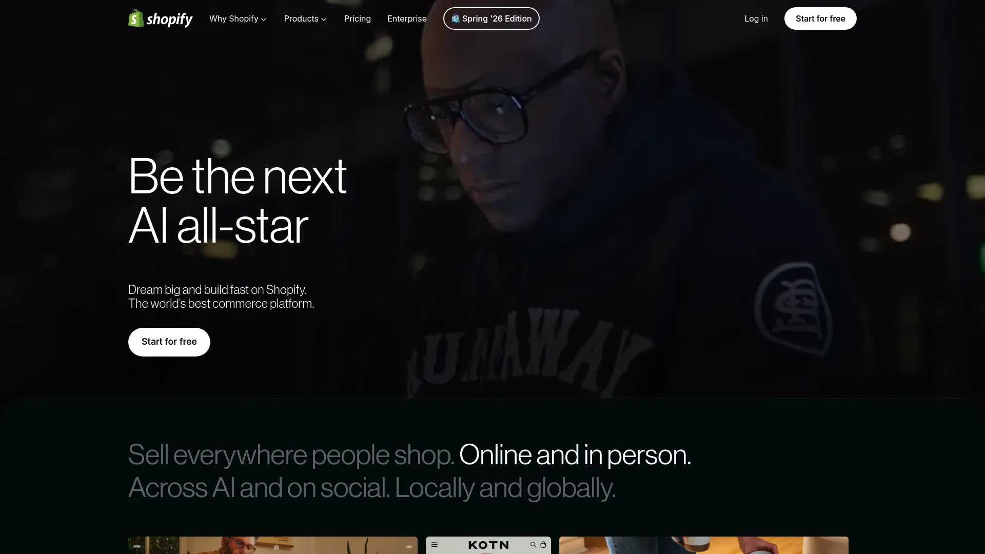 Shopify commerce platform homepage
