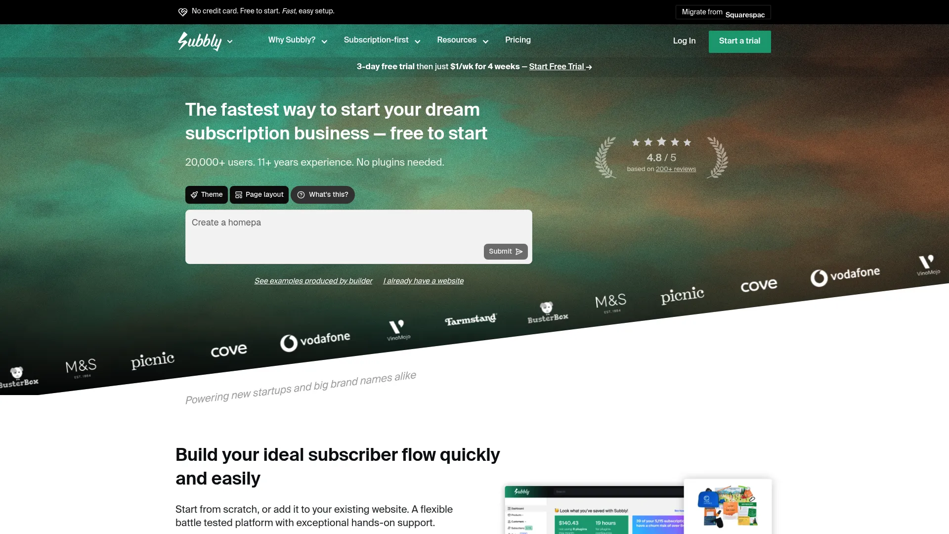 Subbly subscription-first commerce platform homepage