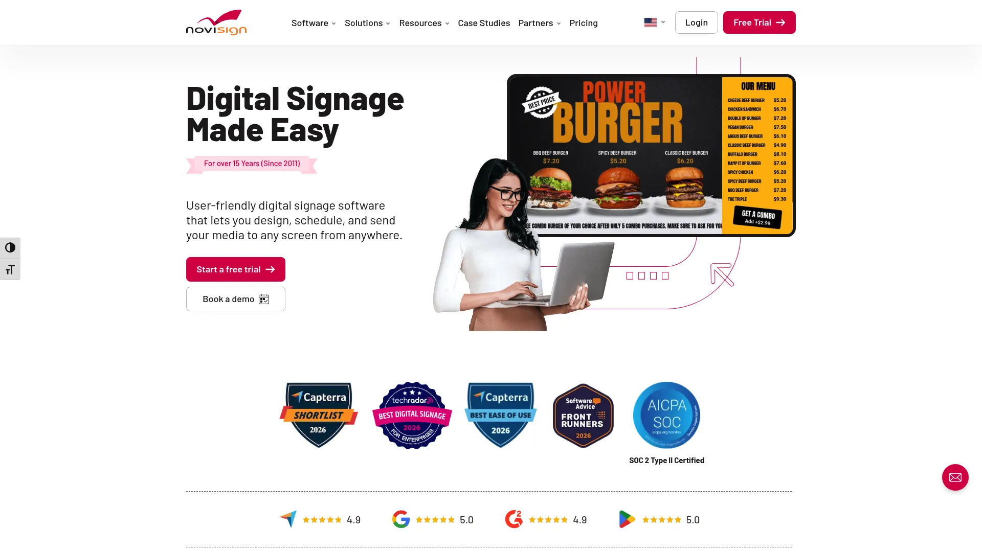 NoviSign digital signage software homepage