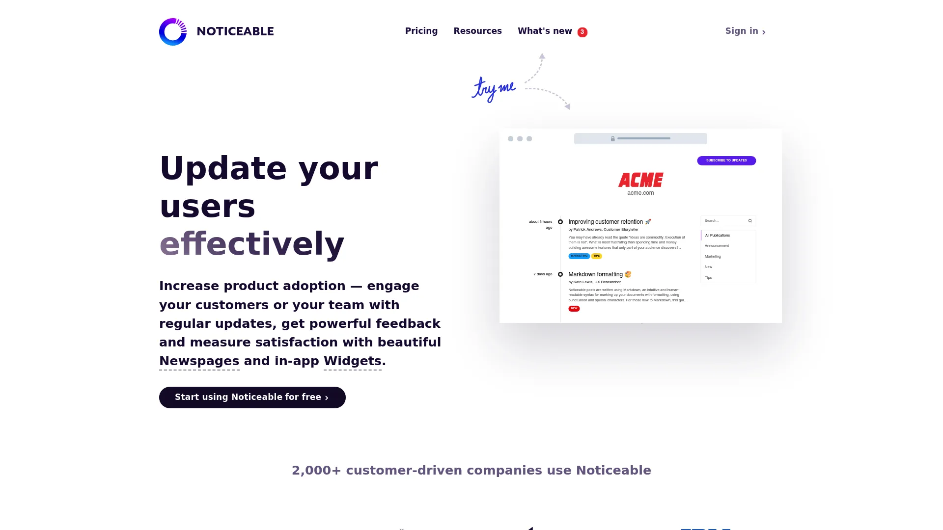 Noticeable product update and changelog widgets