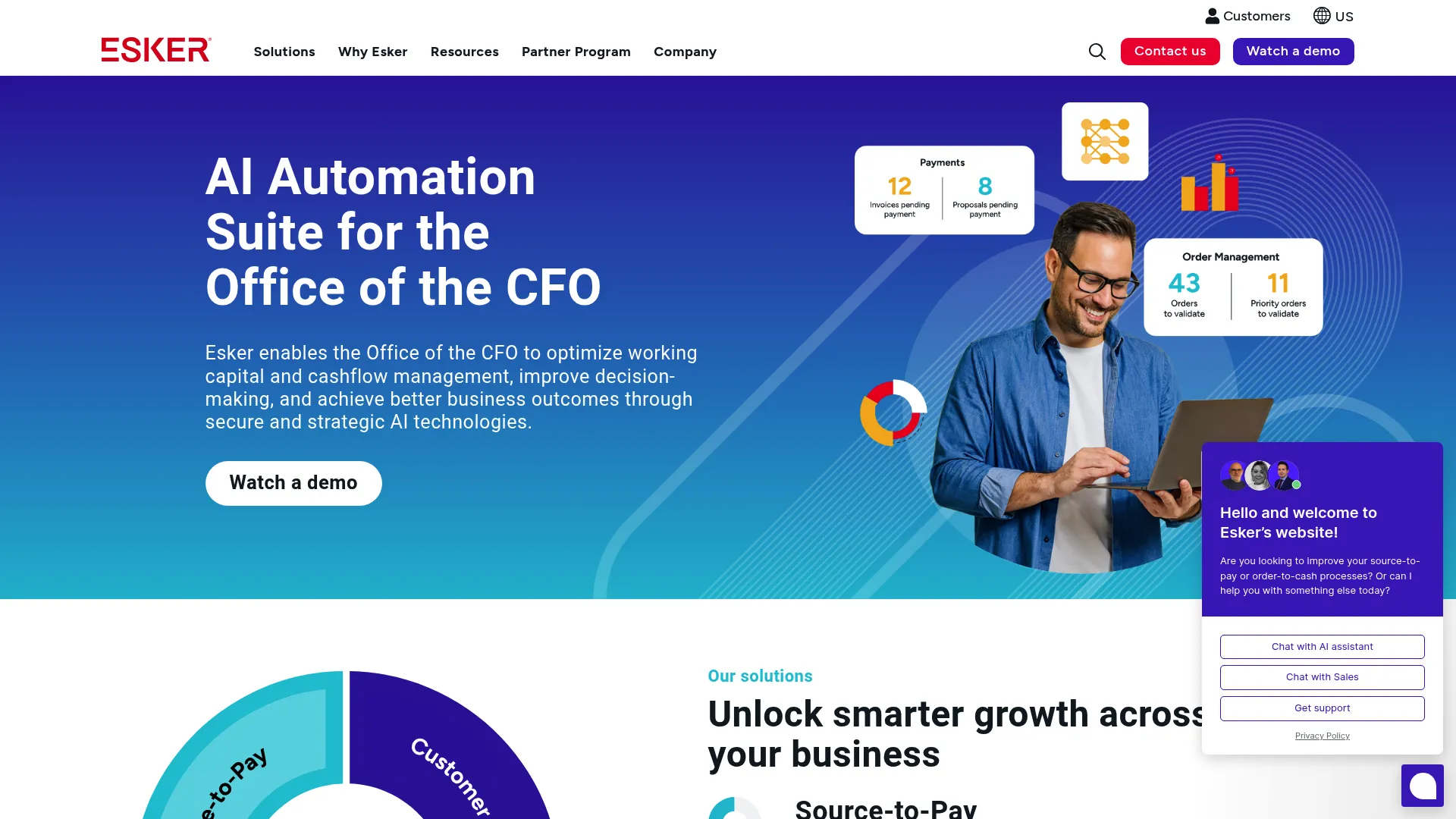 Esker back-office and finance automation software homepage