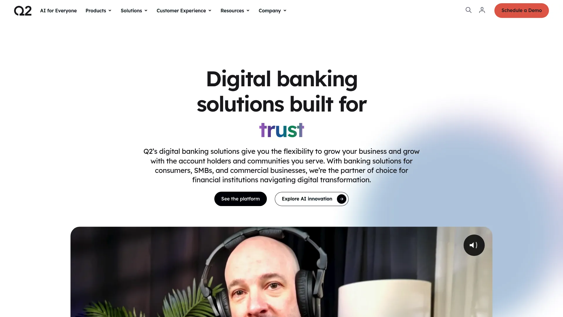 Q2 digital banking and dispute management software homepage