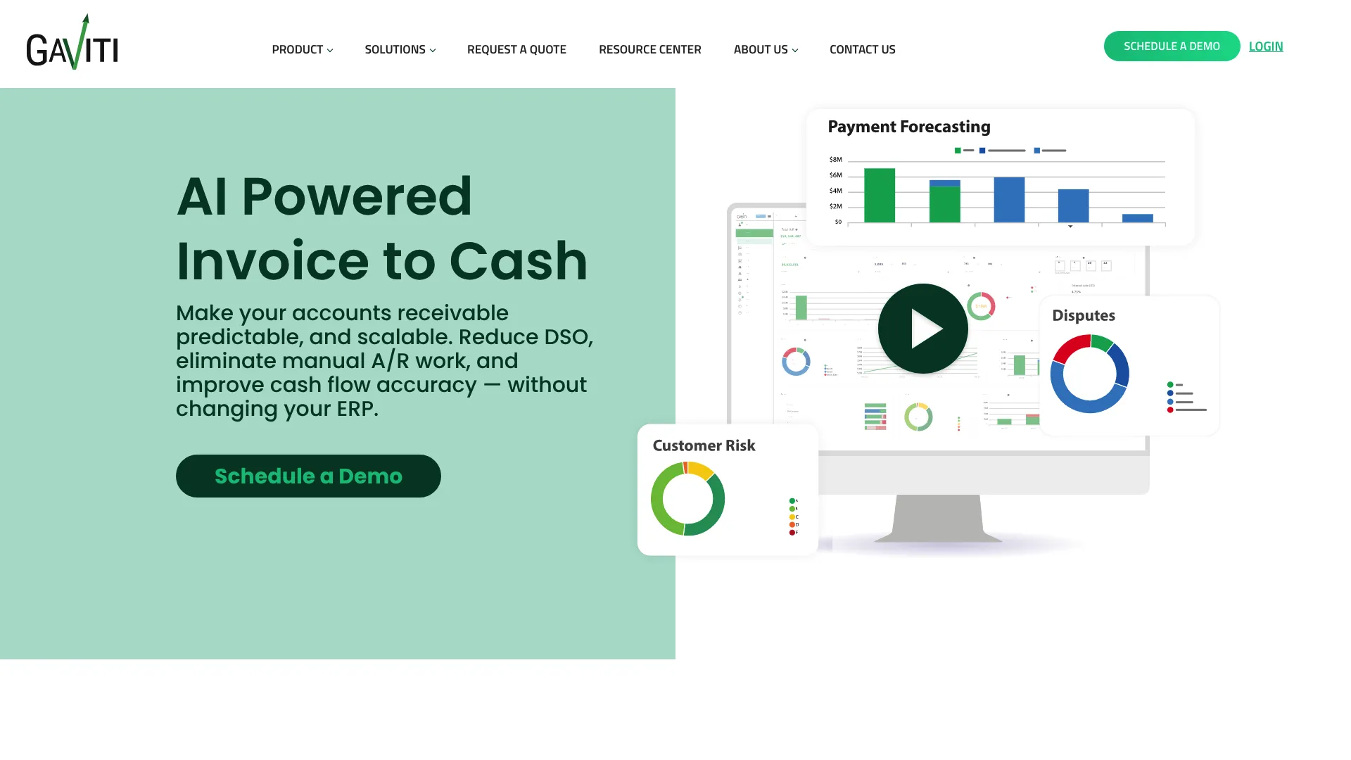 Gaviti accounts receivable and dispute management software homepage