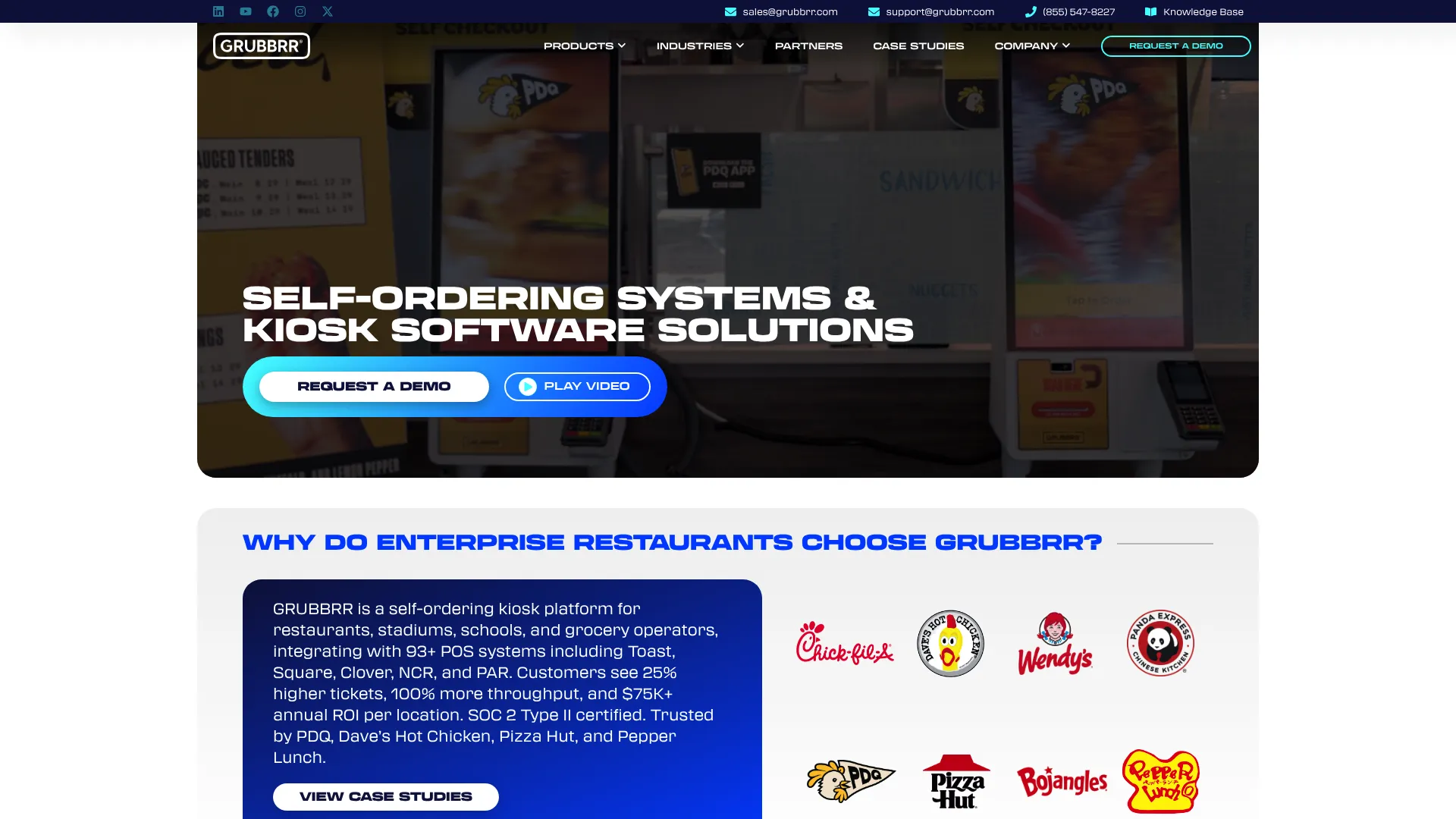 GRUBBRR enterprise self ordering kiosk software homepage