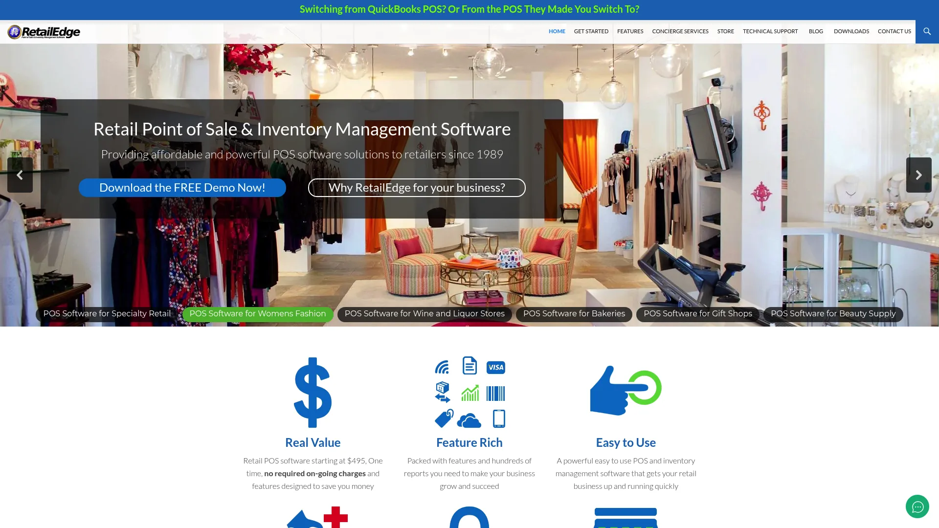 RetailEdge retail POS and inventory management software homepage