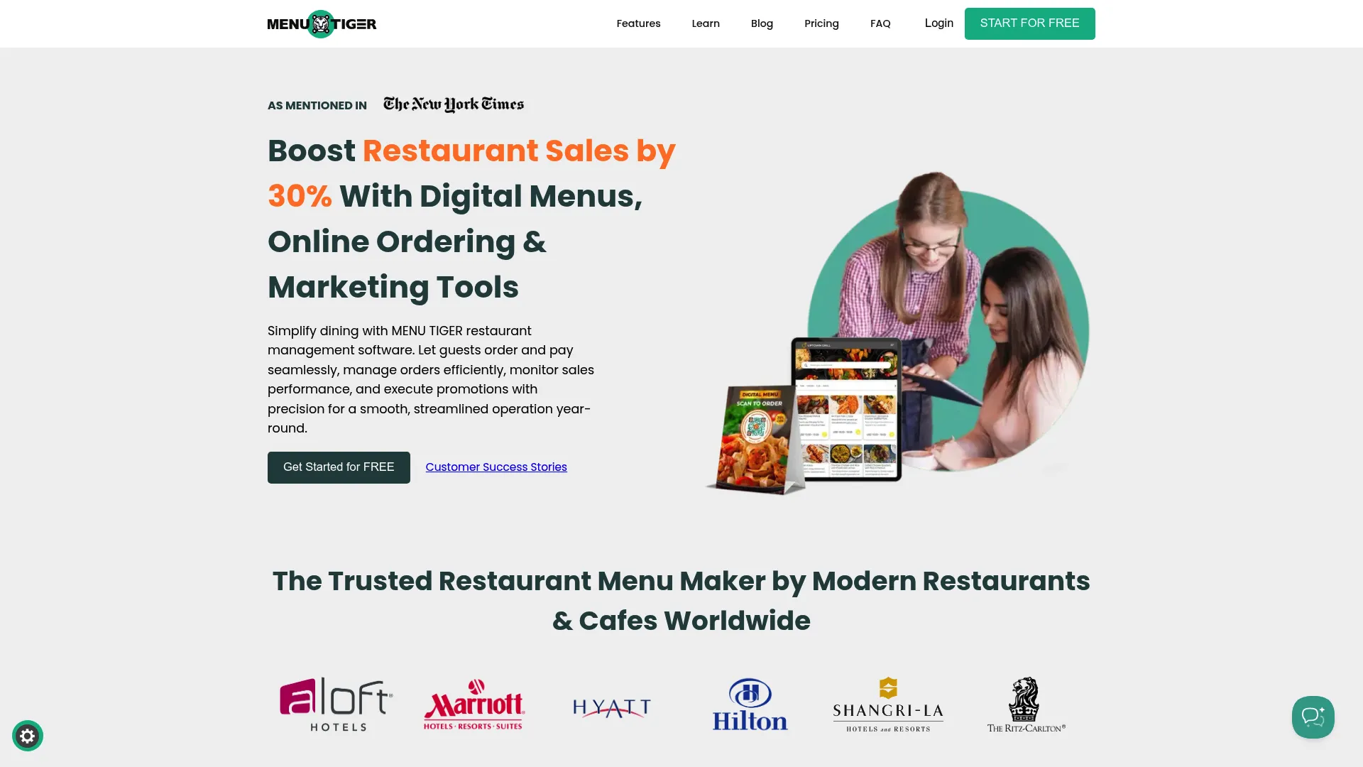 MENU TIGER QR code menu software homepage
