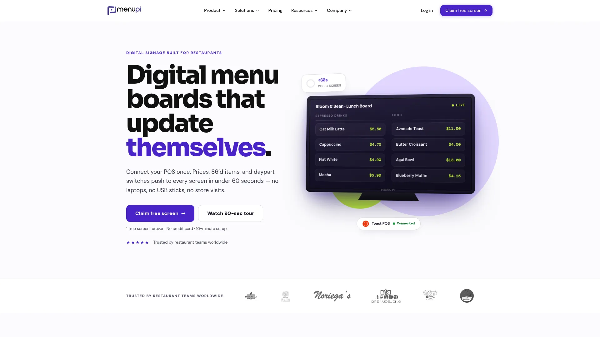 MenuPi restaurant digital menu board software