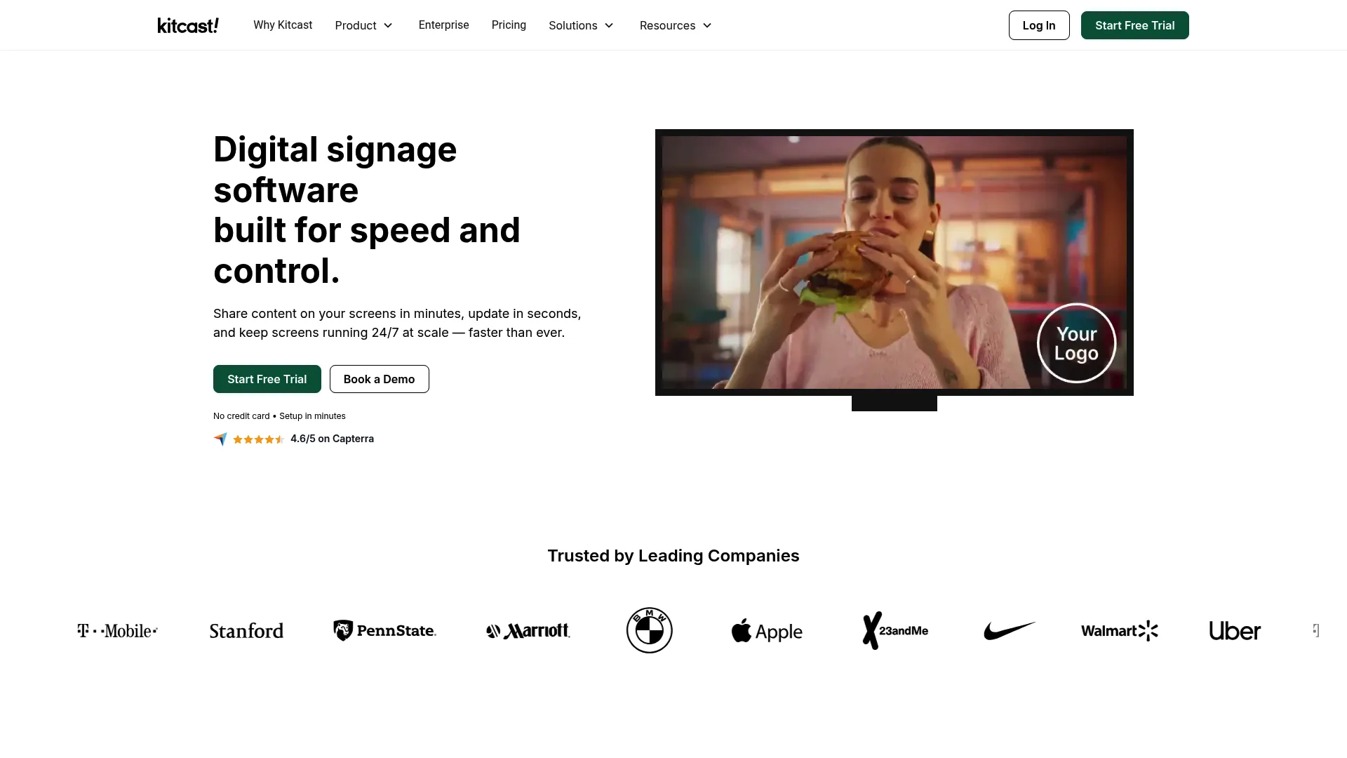 Kitcast digital signage interface on Apple TV