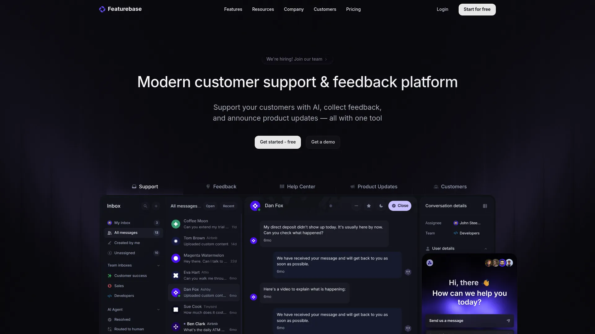 Featurebase feedback board, roadmap, and changelog interface