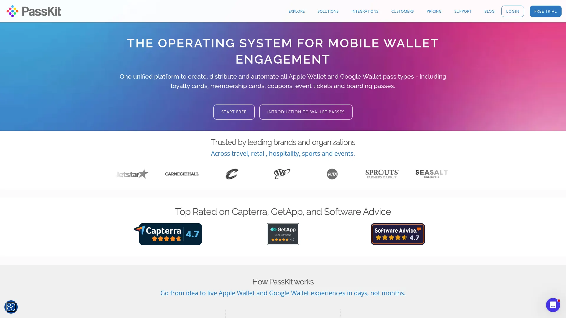 PassKit wallet pass platform homepage