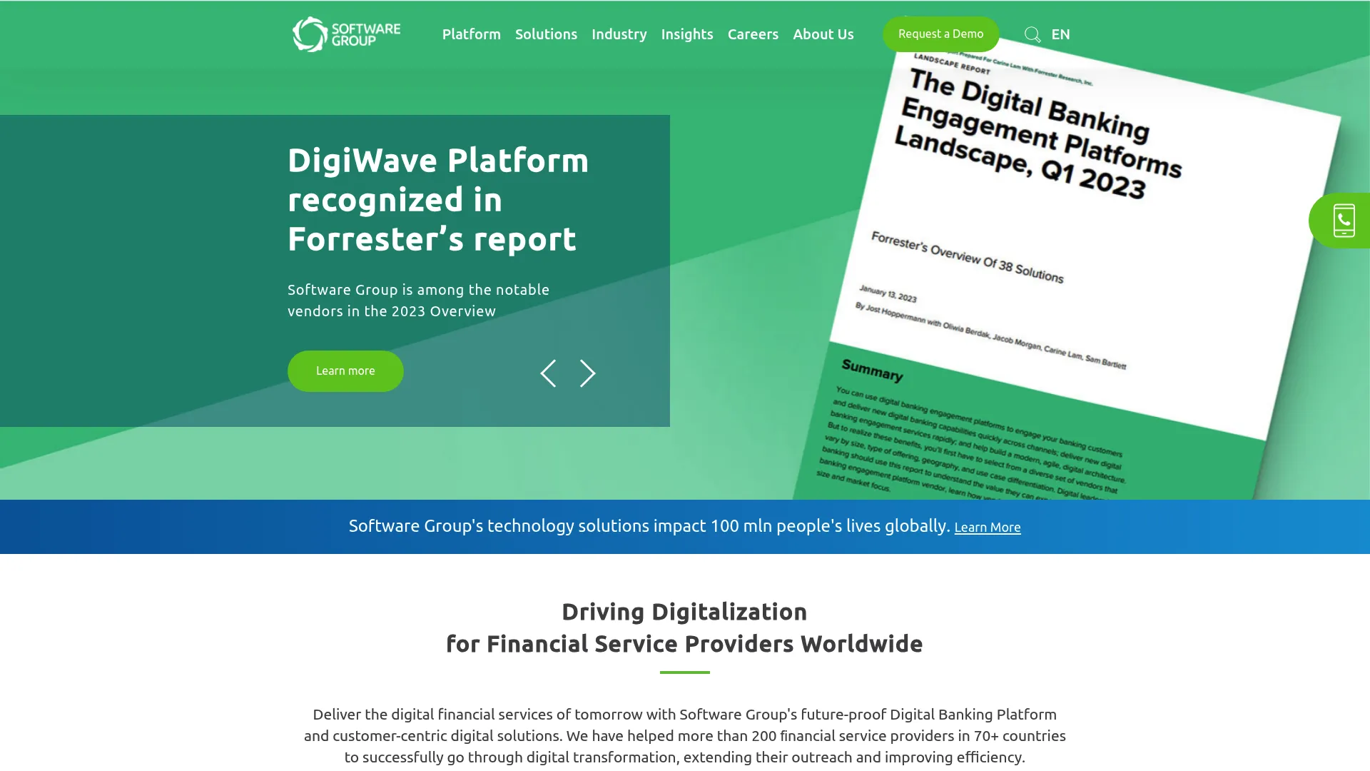 Software Group digital banking and wallet homepage