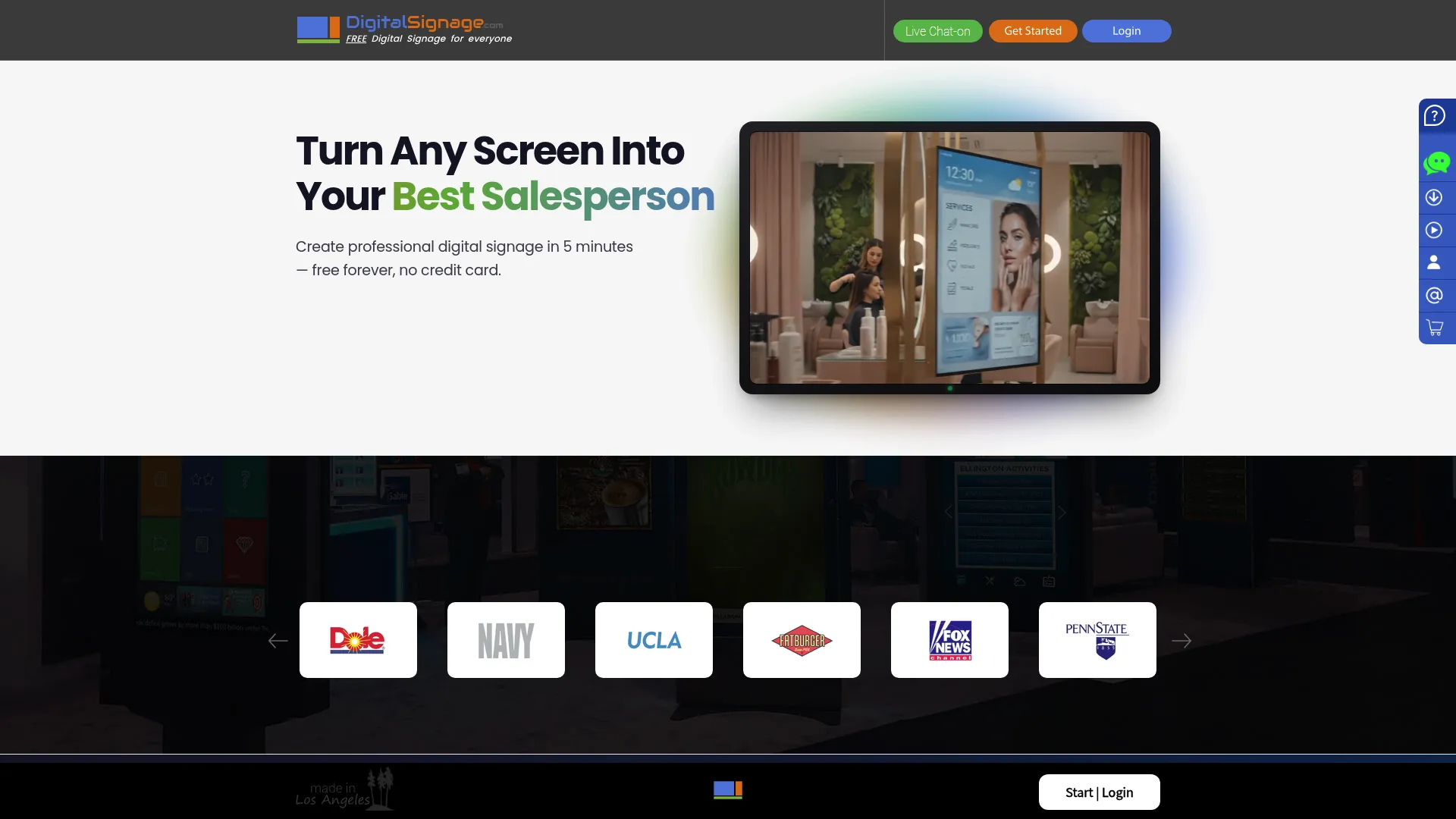 Digital Signage homepage showing cloud-based signage software