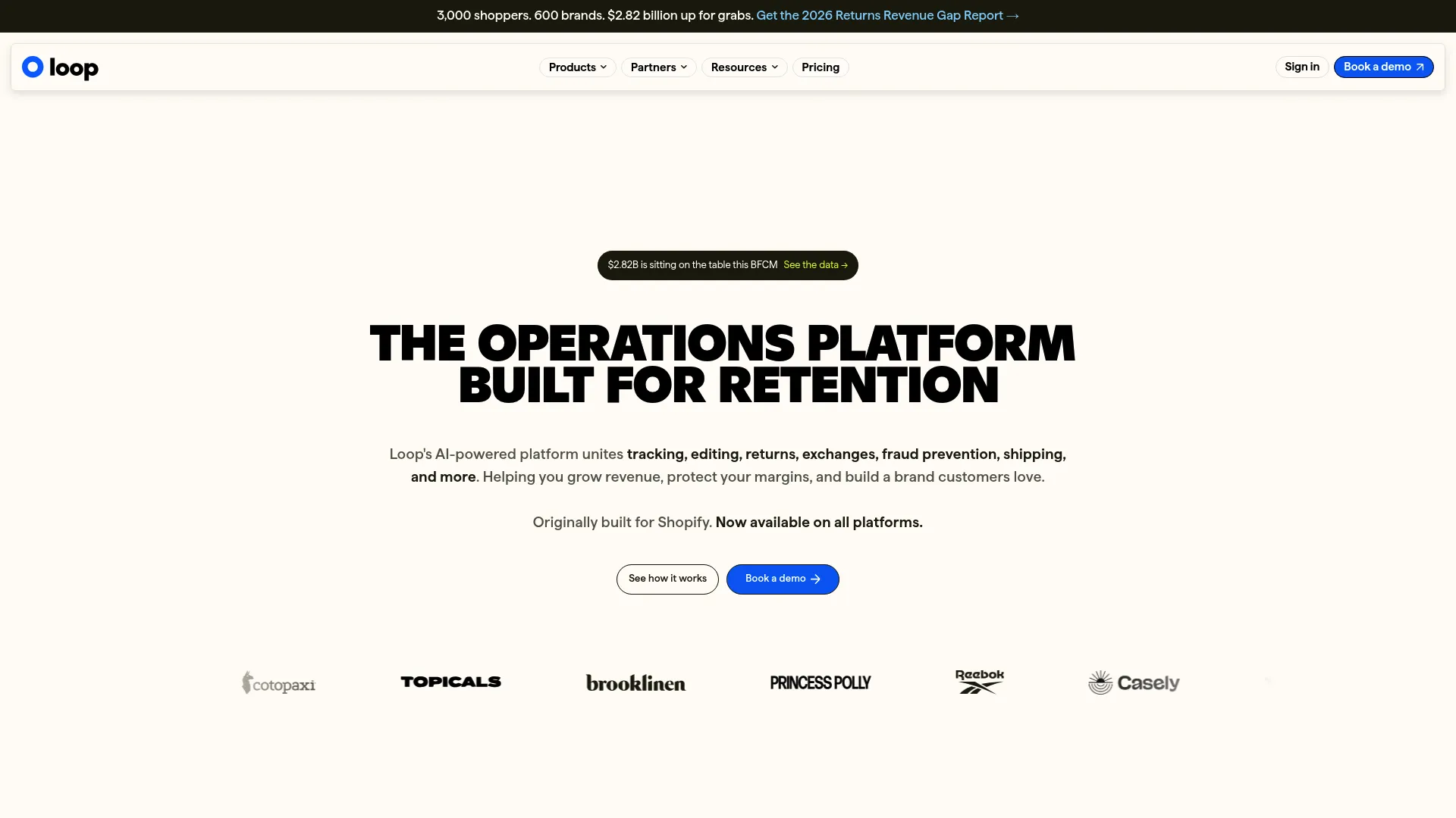 Loop Returns exchange-first returns homepage