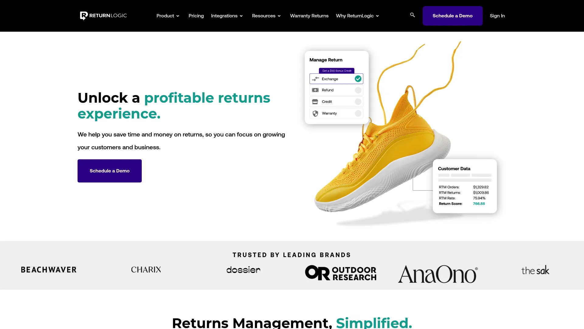 ReturnLogic returns management software homepage