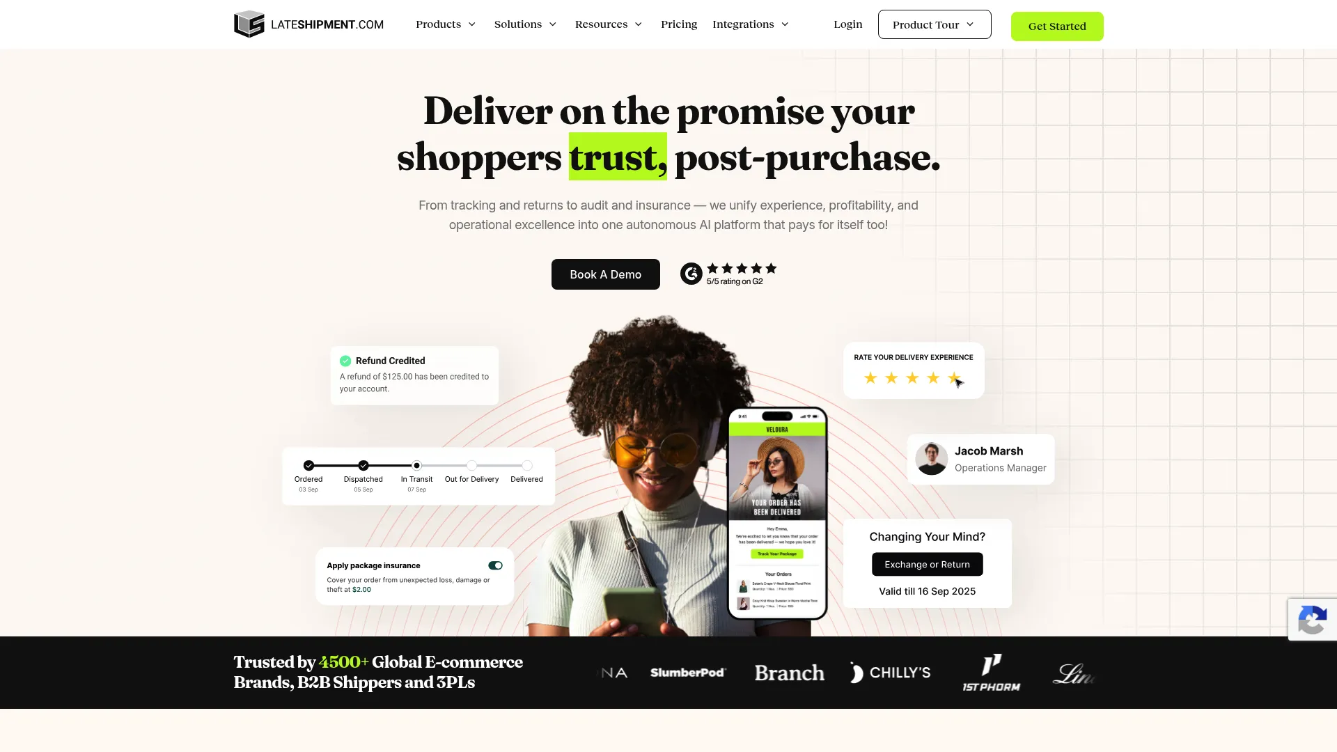 LateShipment.com post-purchase platform homepage