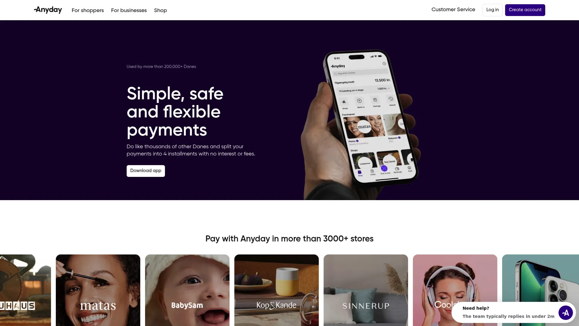 AnyDay payment platform homepage