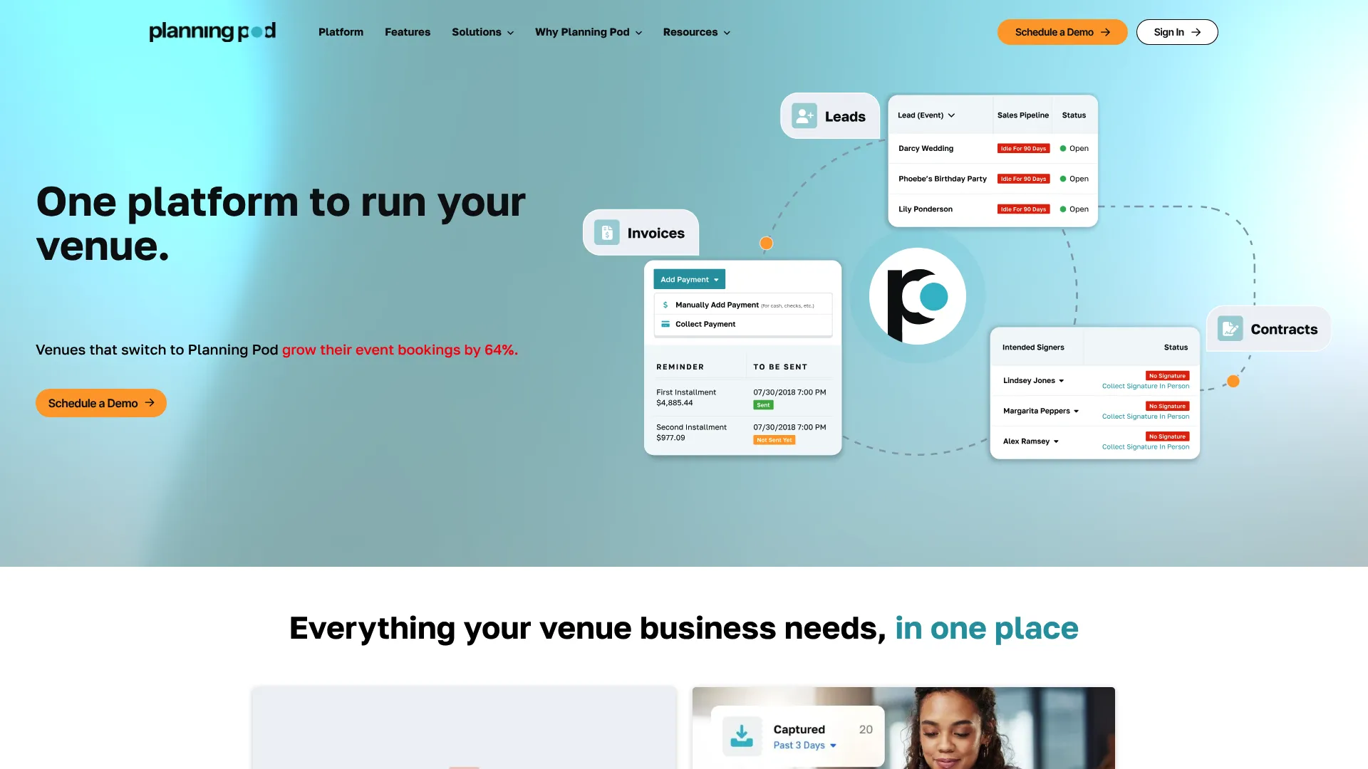 Planning Pod venue and event management software dashboard