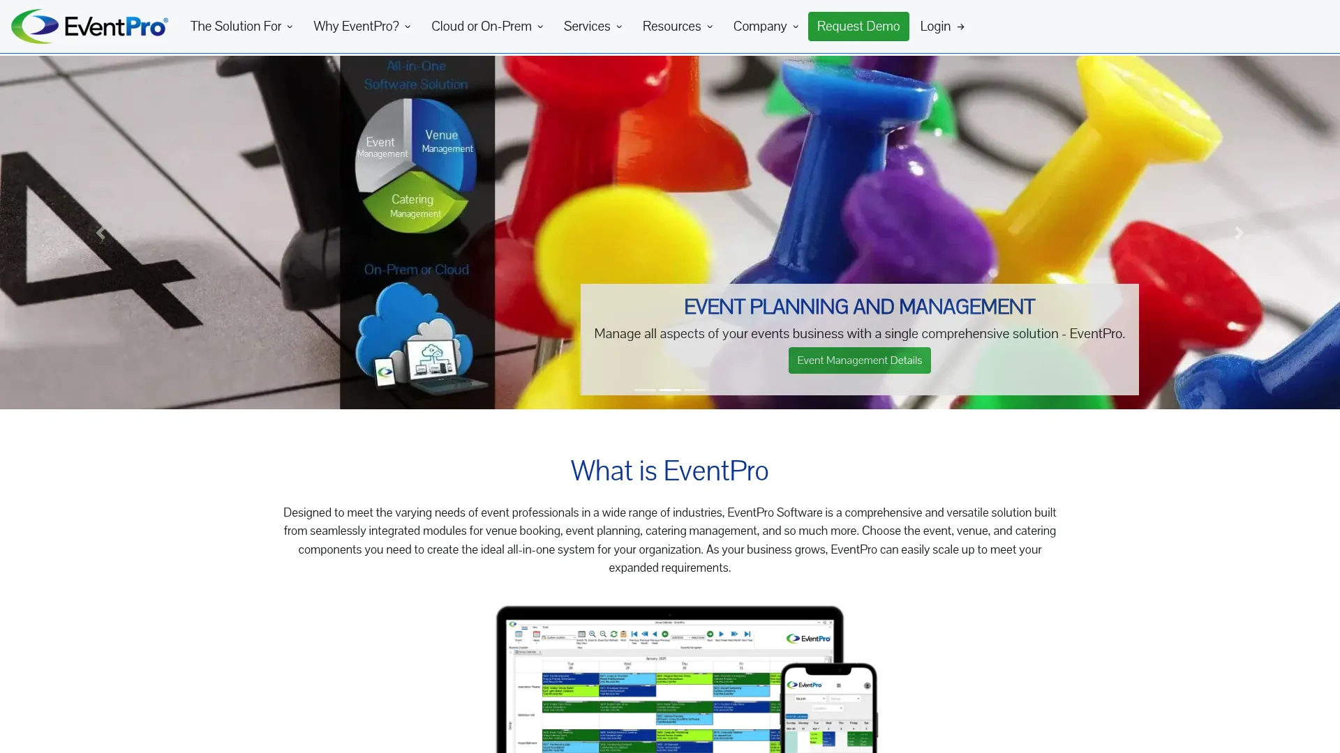 EventPro venue and event management software homepage