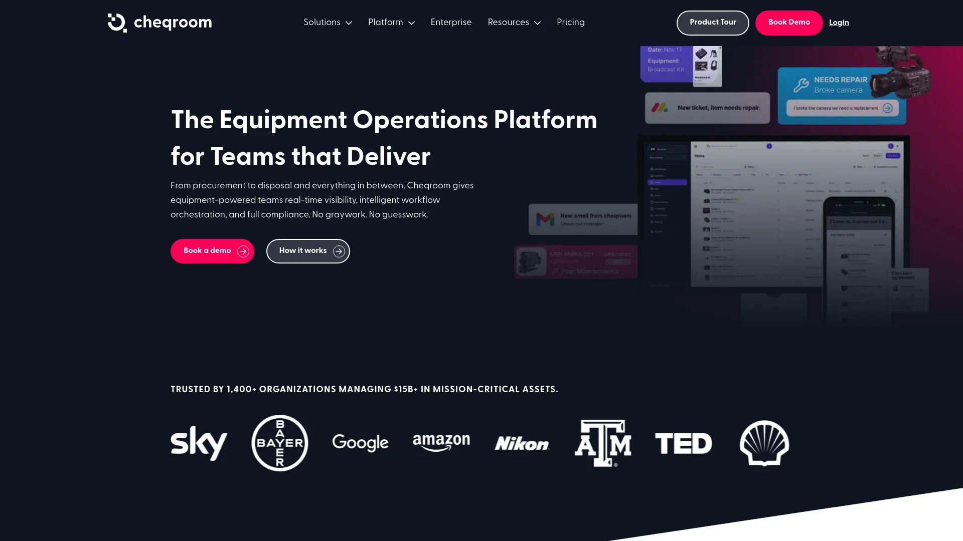 Cheqroom equipment and asset operations software homepage