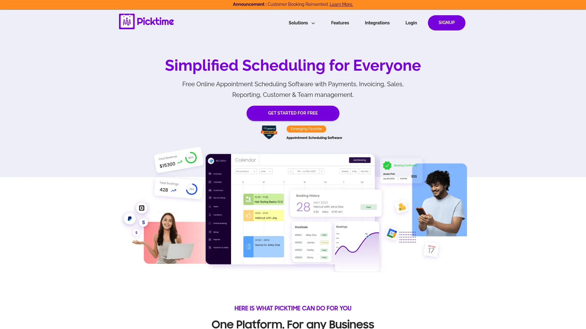 Picktime online scheduling and booking software homepage