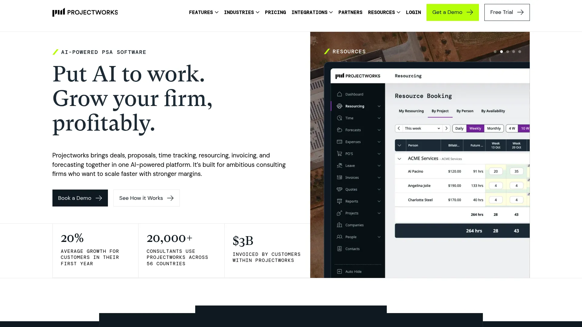 Projectworks PSA platform for consulting firms