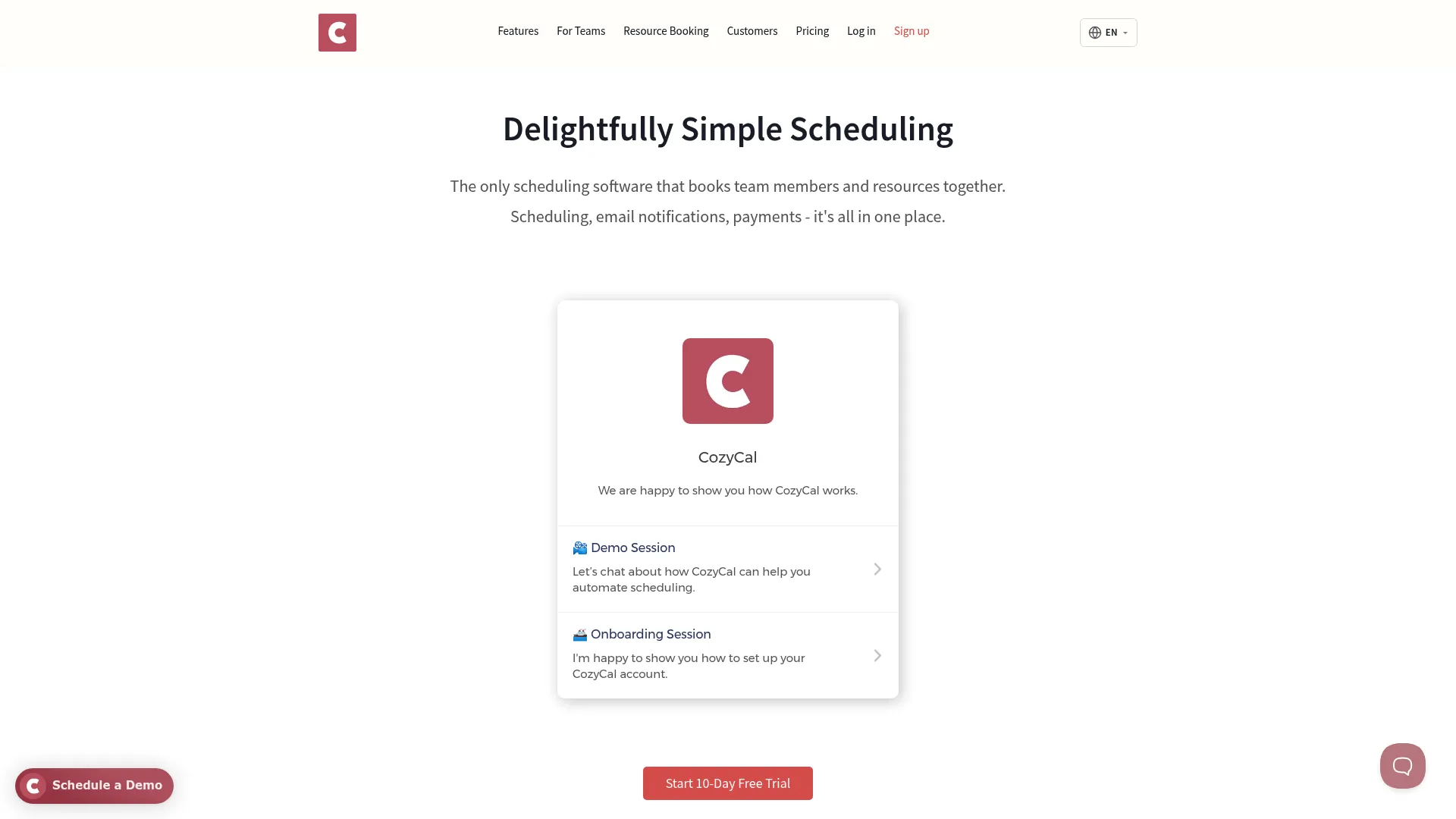 CozyCal scheduling software homepage