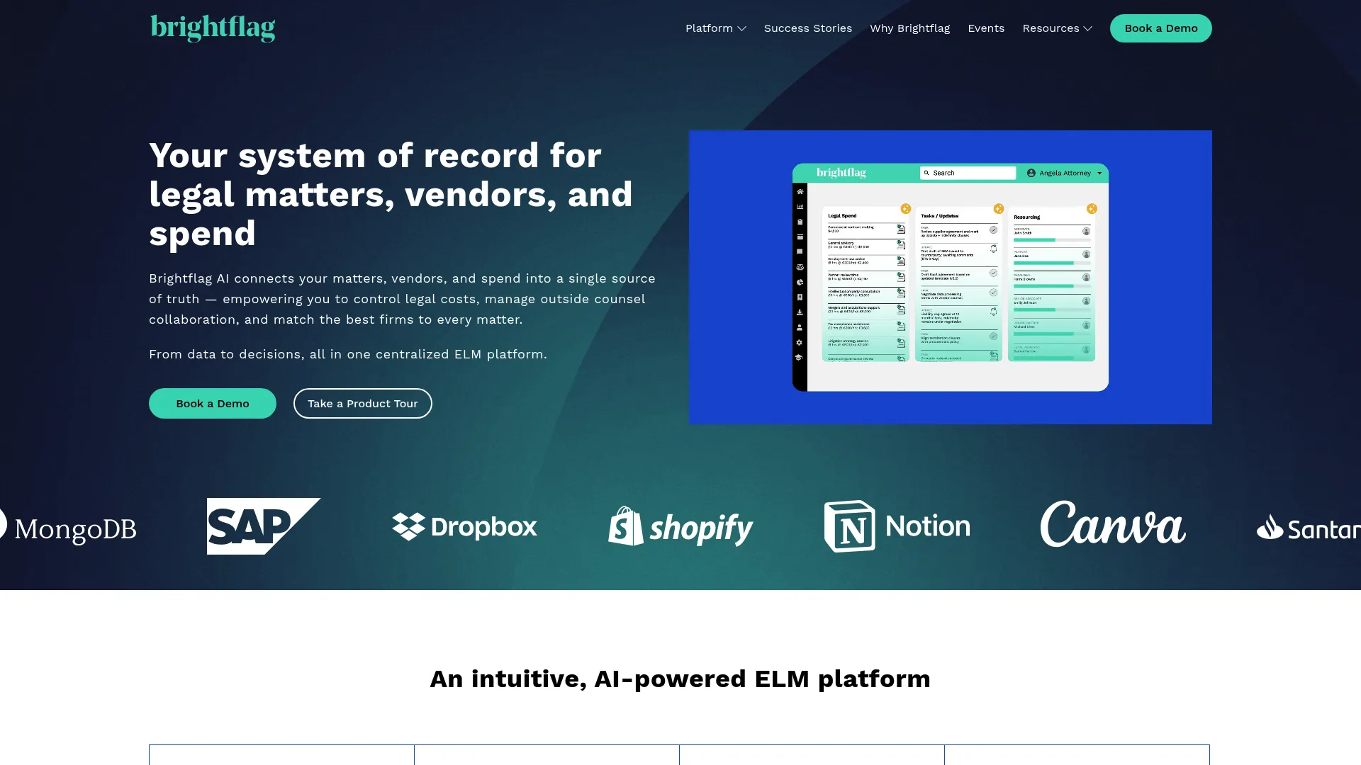 Brightflag AI-powered legal management platform homepage