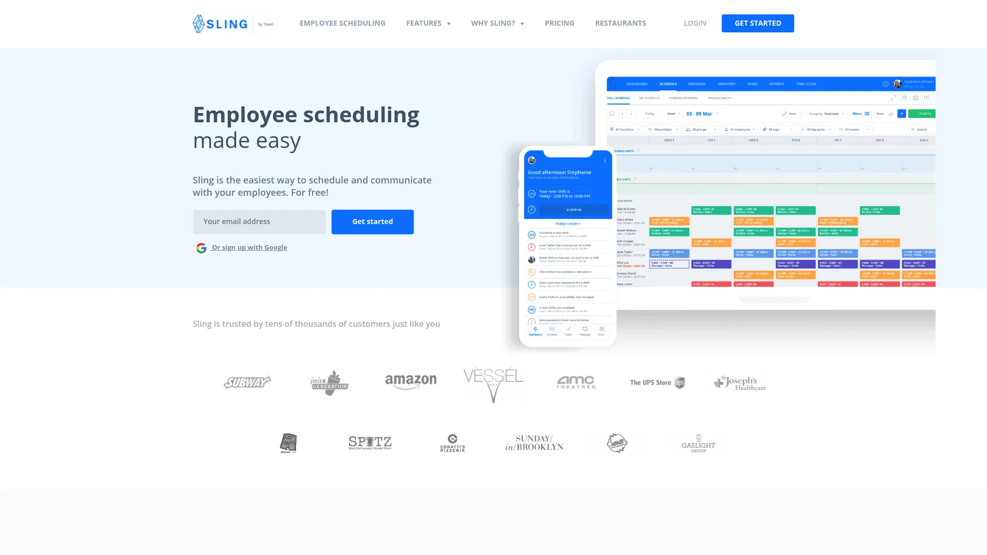 Sling employee scheduling and team messaging software homepage