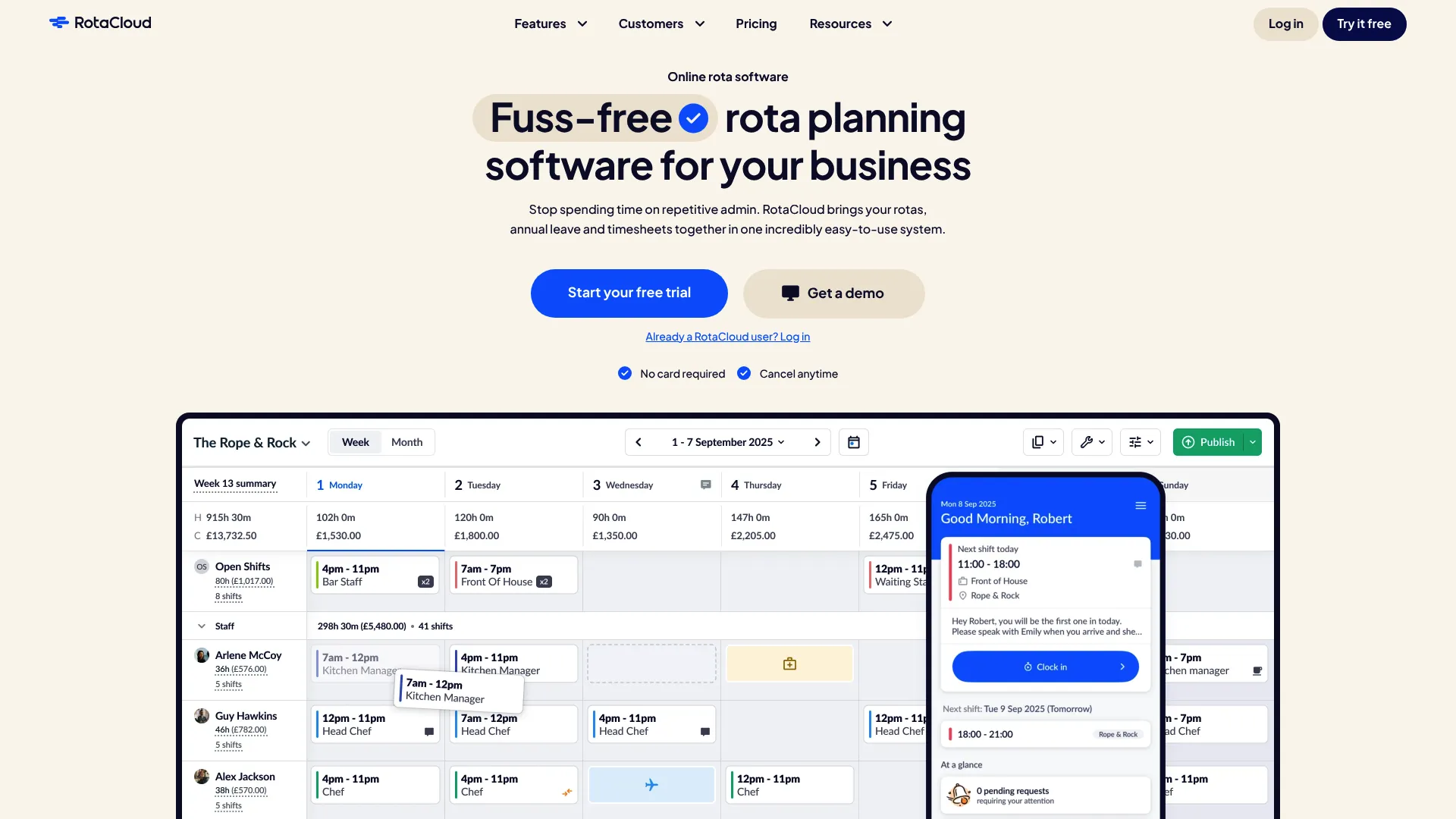 RotaCloud UK rota planning and staff scheduling software homepage