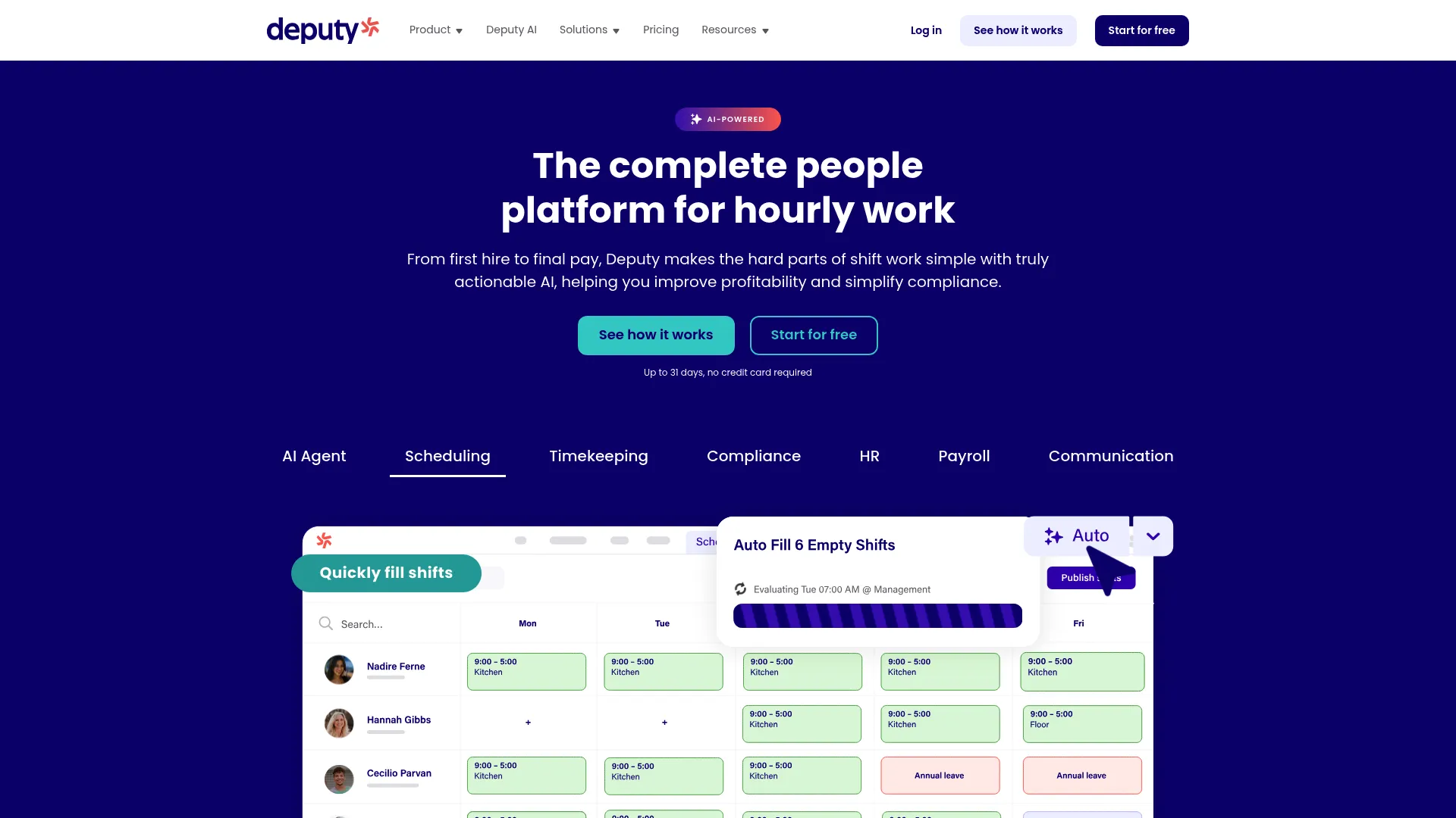 Deputy employee scheduling and time tracking software homepage