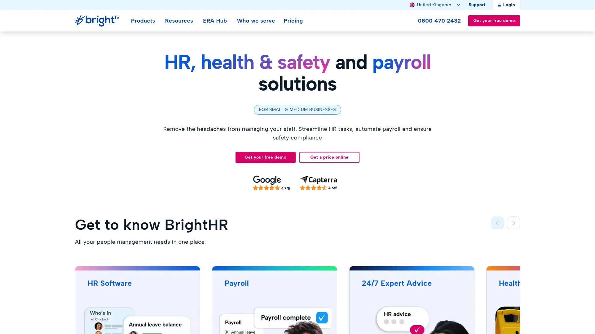 BrightHR HR and rota software for small businesses homepage