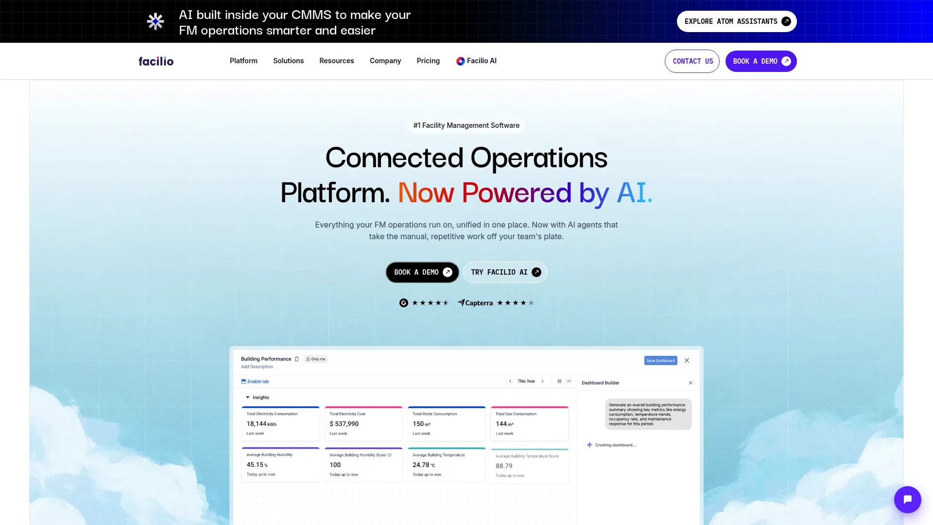 Facilio facilities management and CMMS platform homepage
