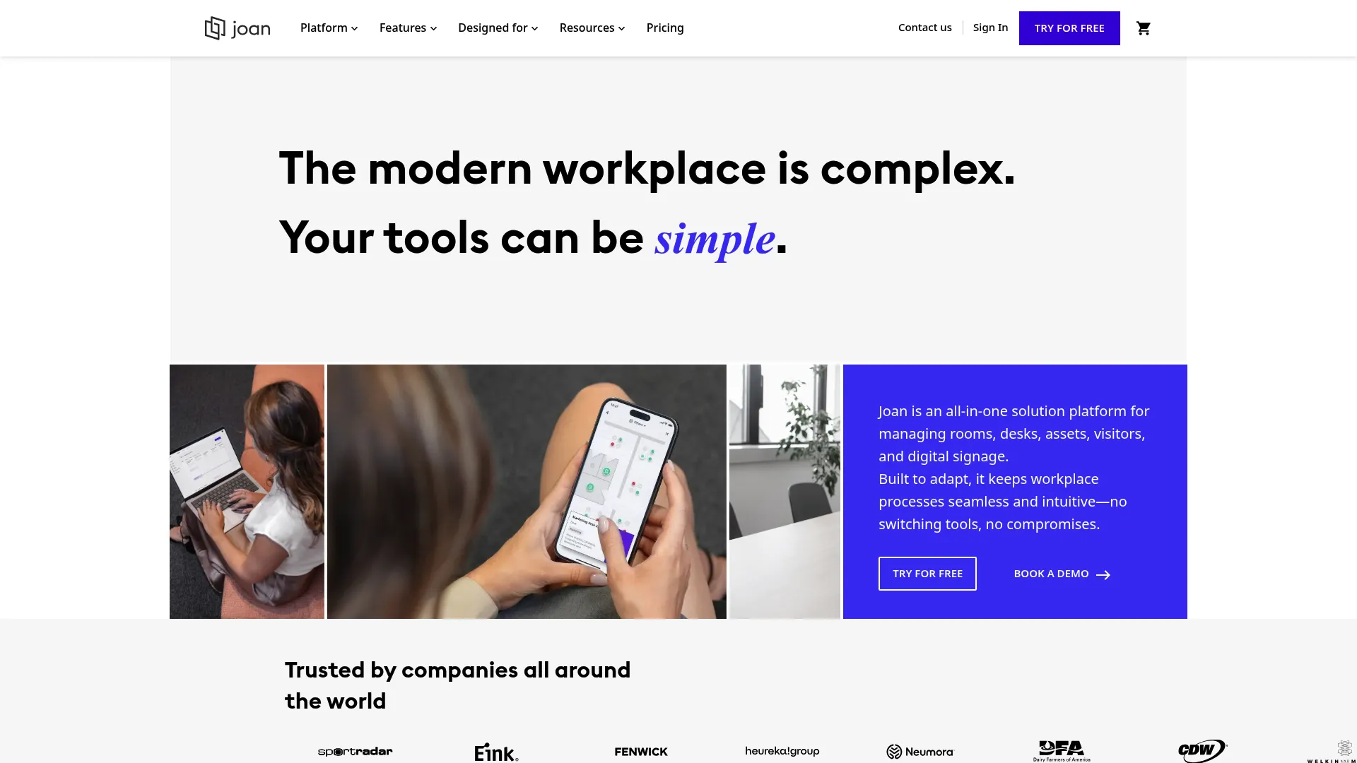 Joan Workplace management platform homepage