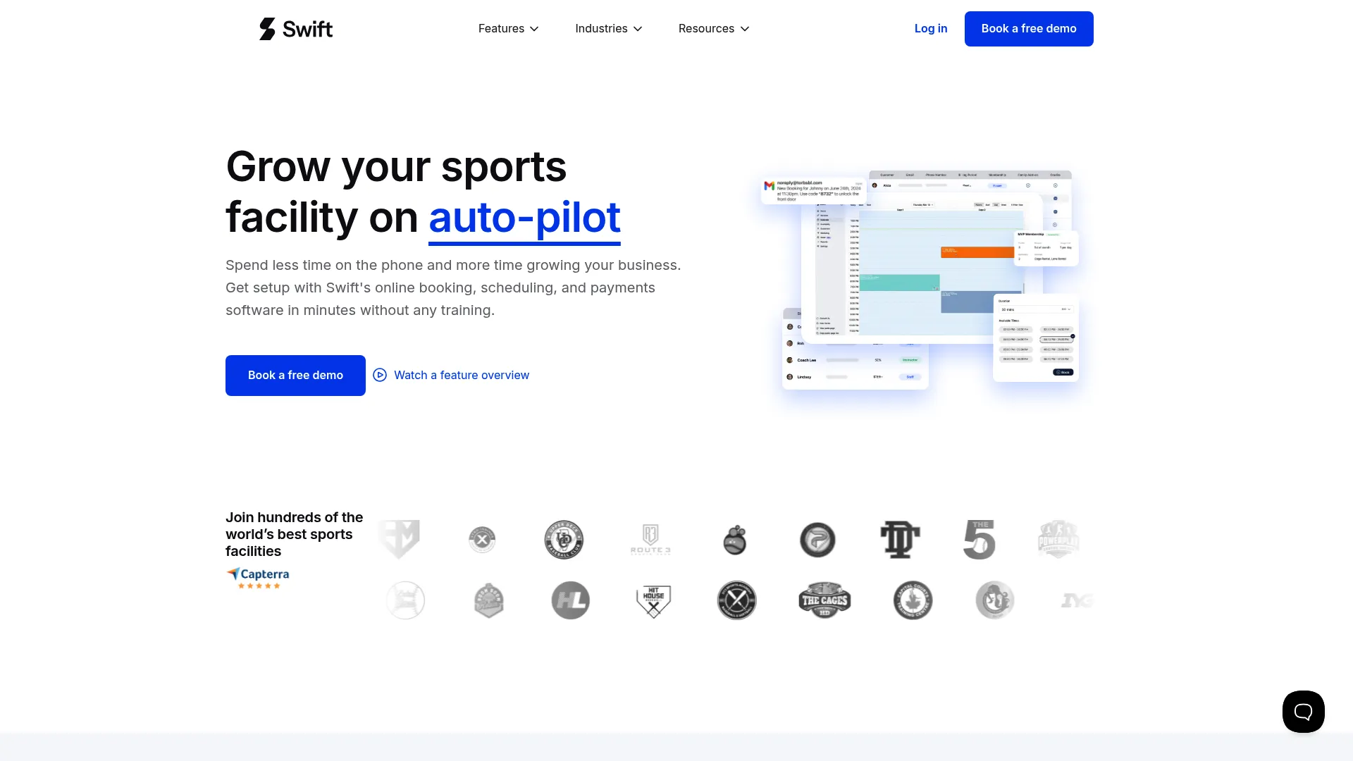 Swift sports facility management software homepage