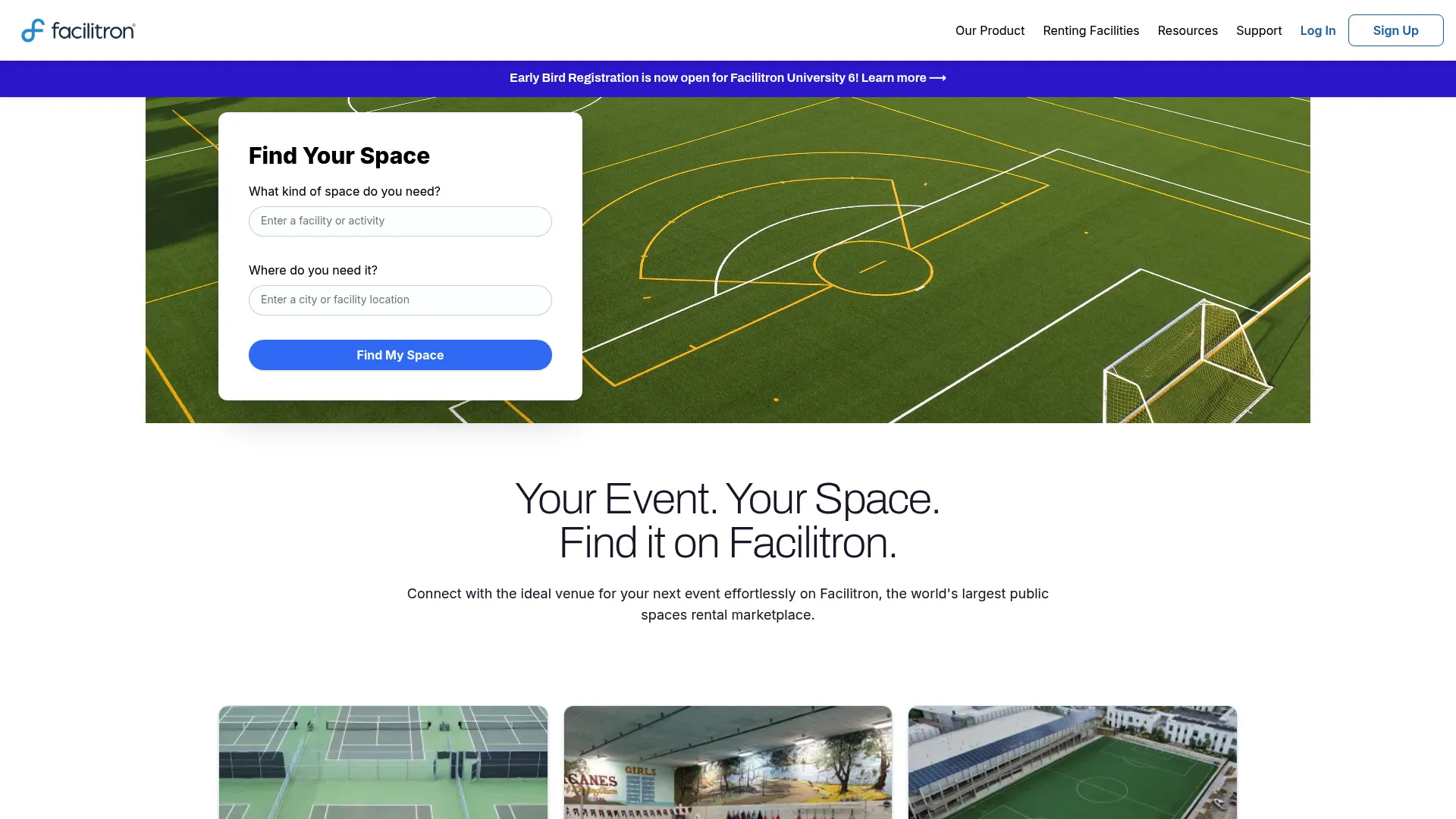 Facilitron facility management platform homepage