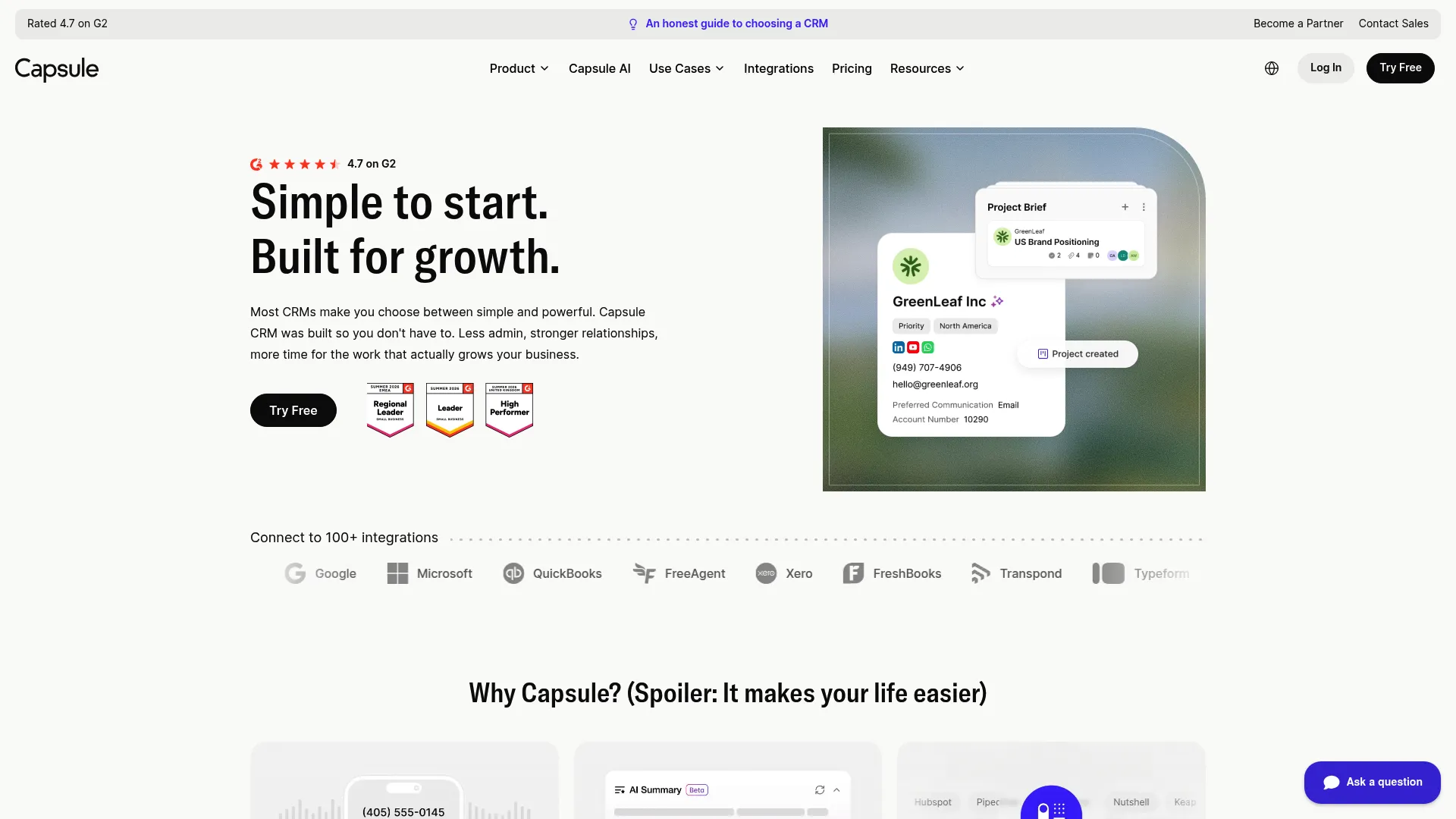 Capsule CRM contacts and sales pipeline view
