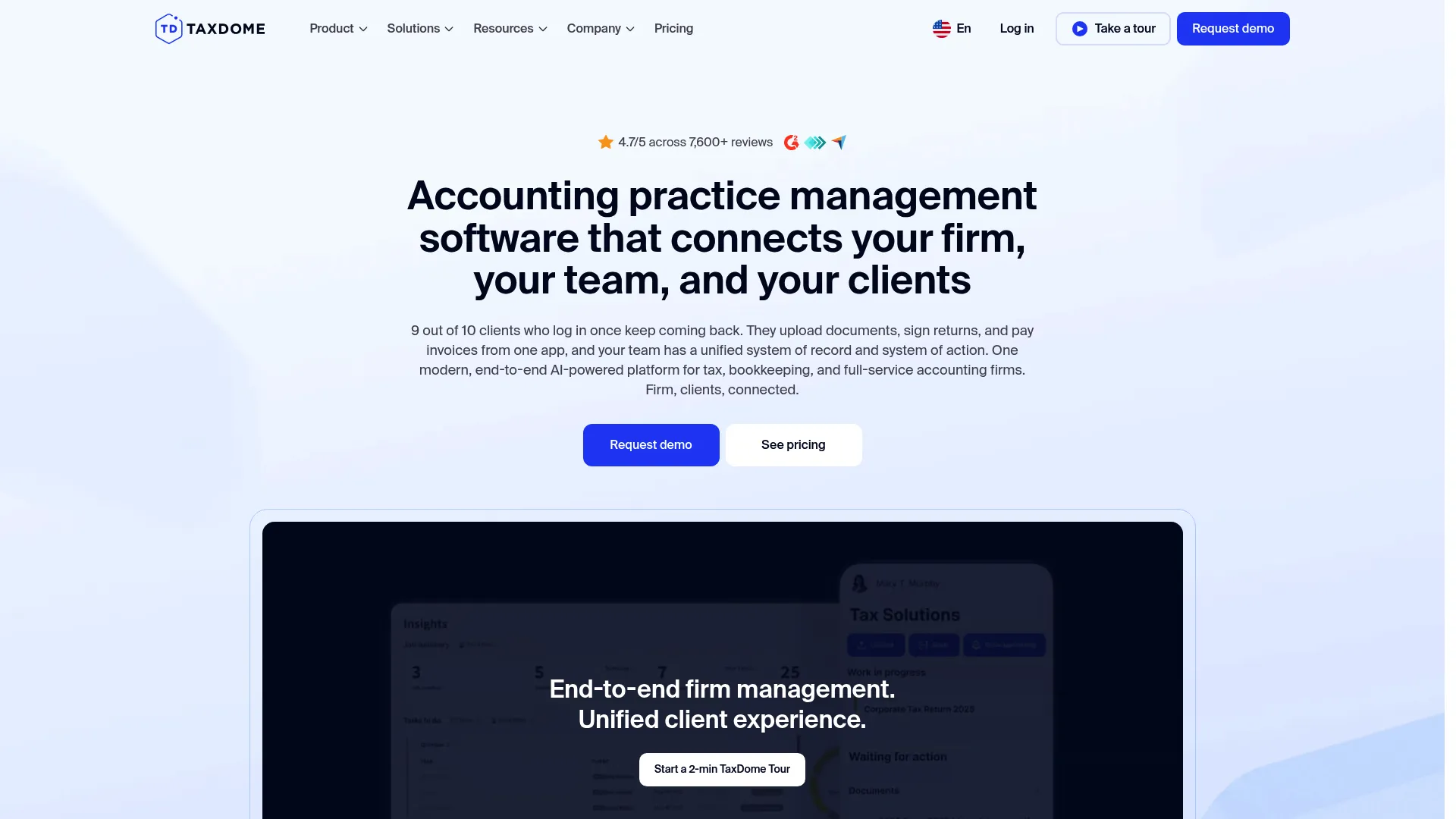 TaxDome practice management and client portal dashboard