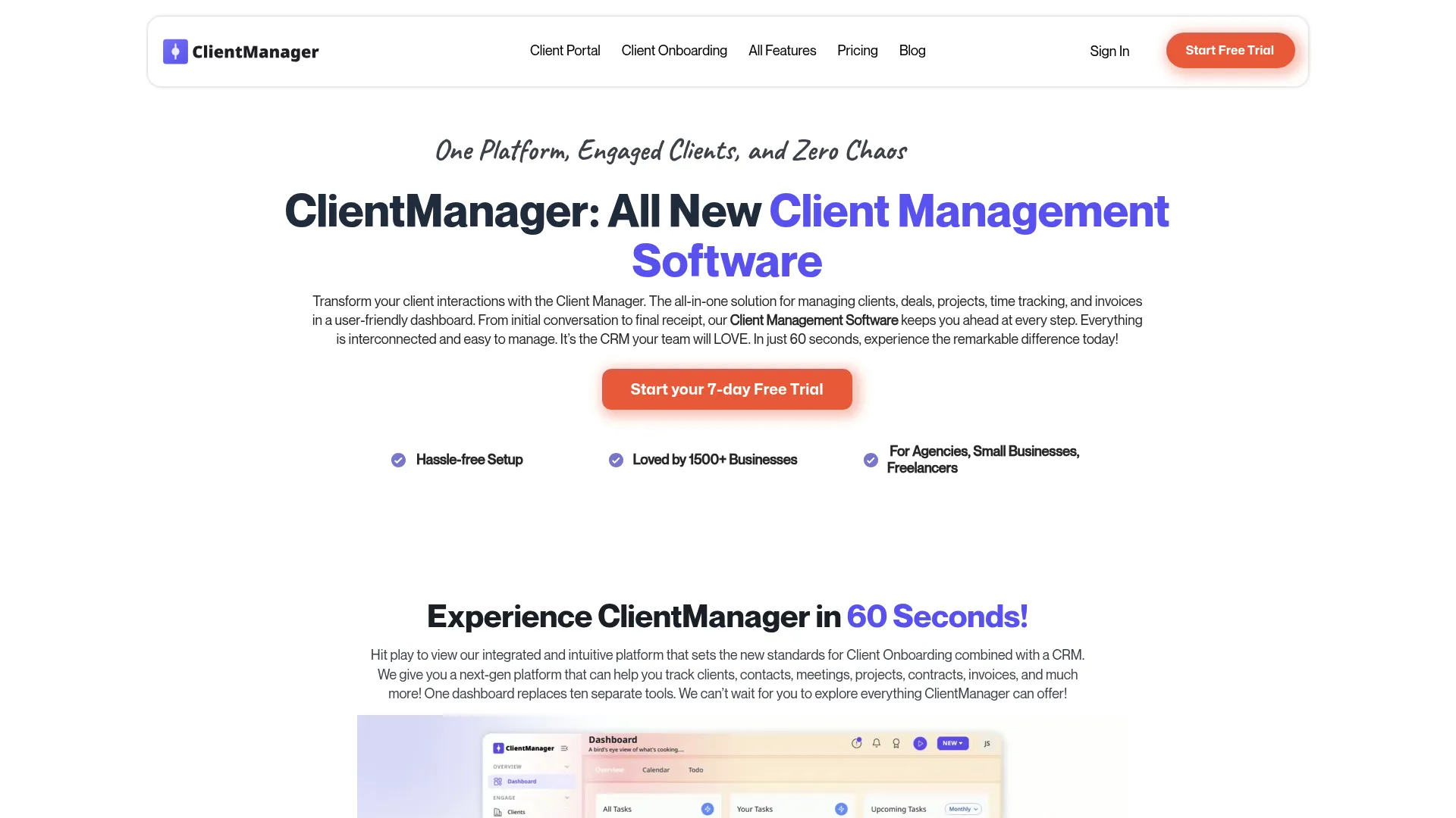ClientManager client portal and onboarding dashboard