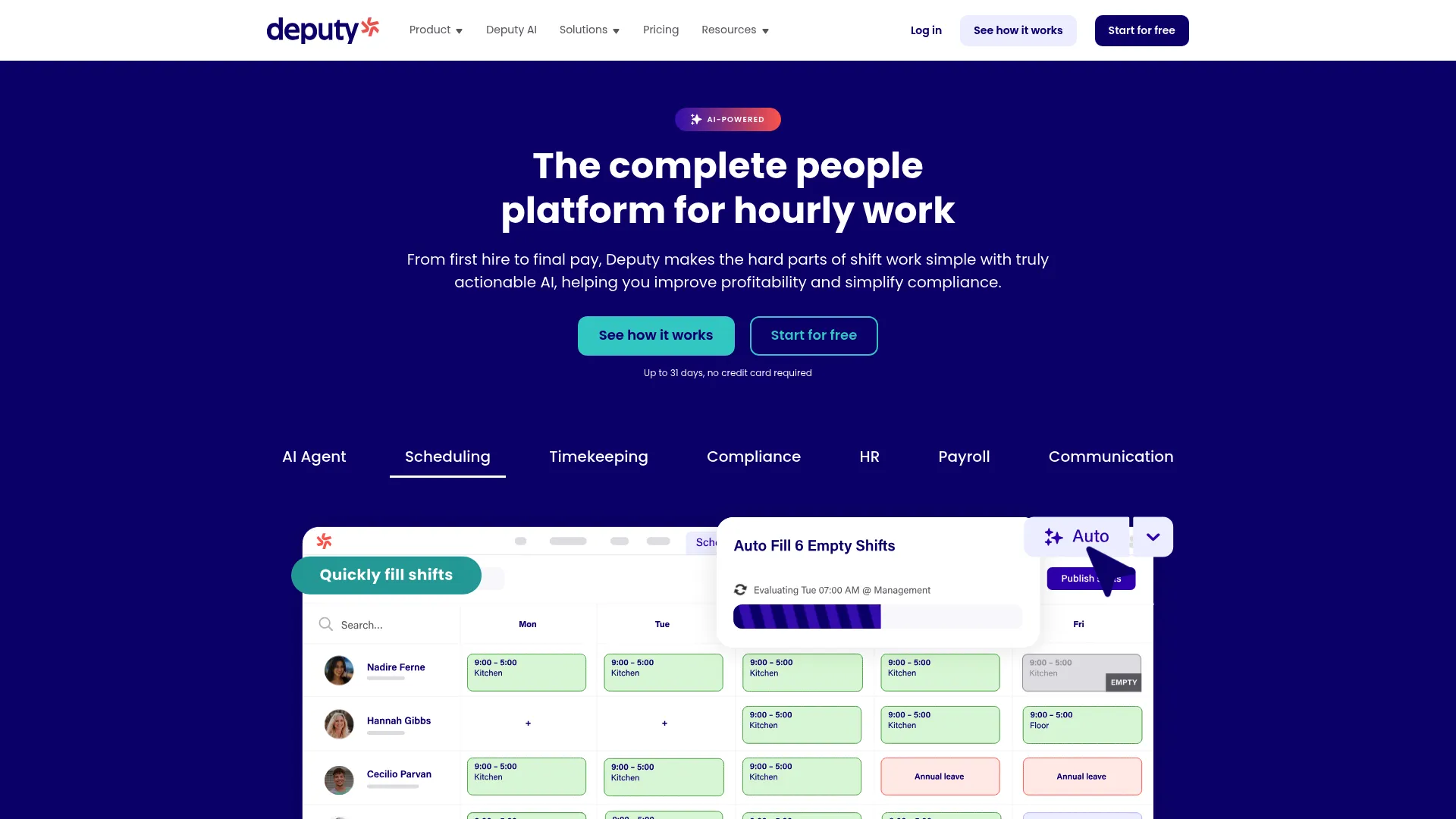 Deputy staff scheduling software homepage