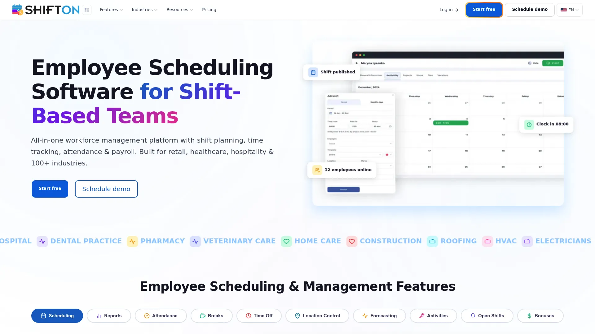 Shifton workforce scheduling software homepage