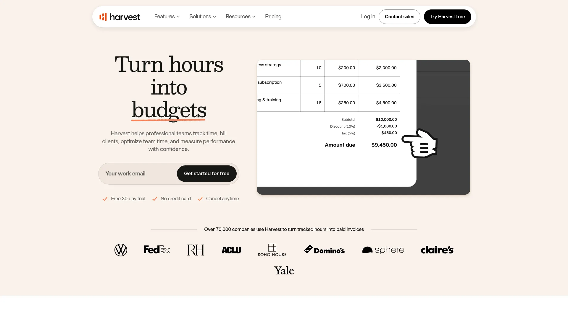 Harvest time tracking and invoicing interface