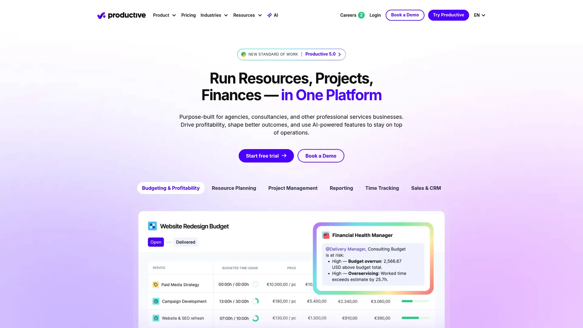 Productive professional services operations dashboard