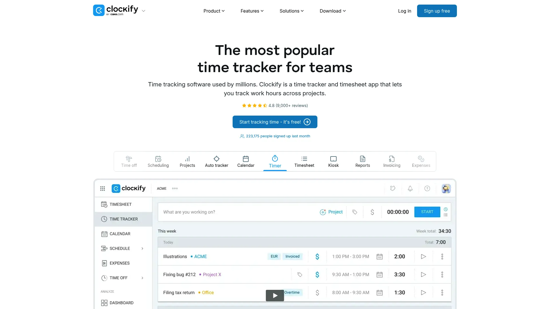 Clockify time tracking and billing interface