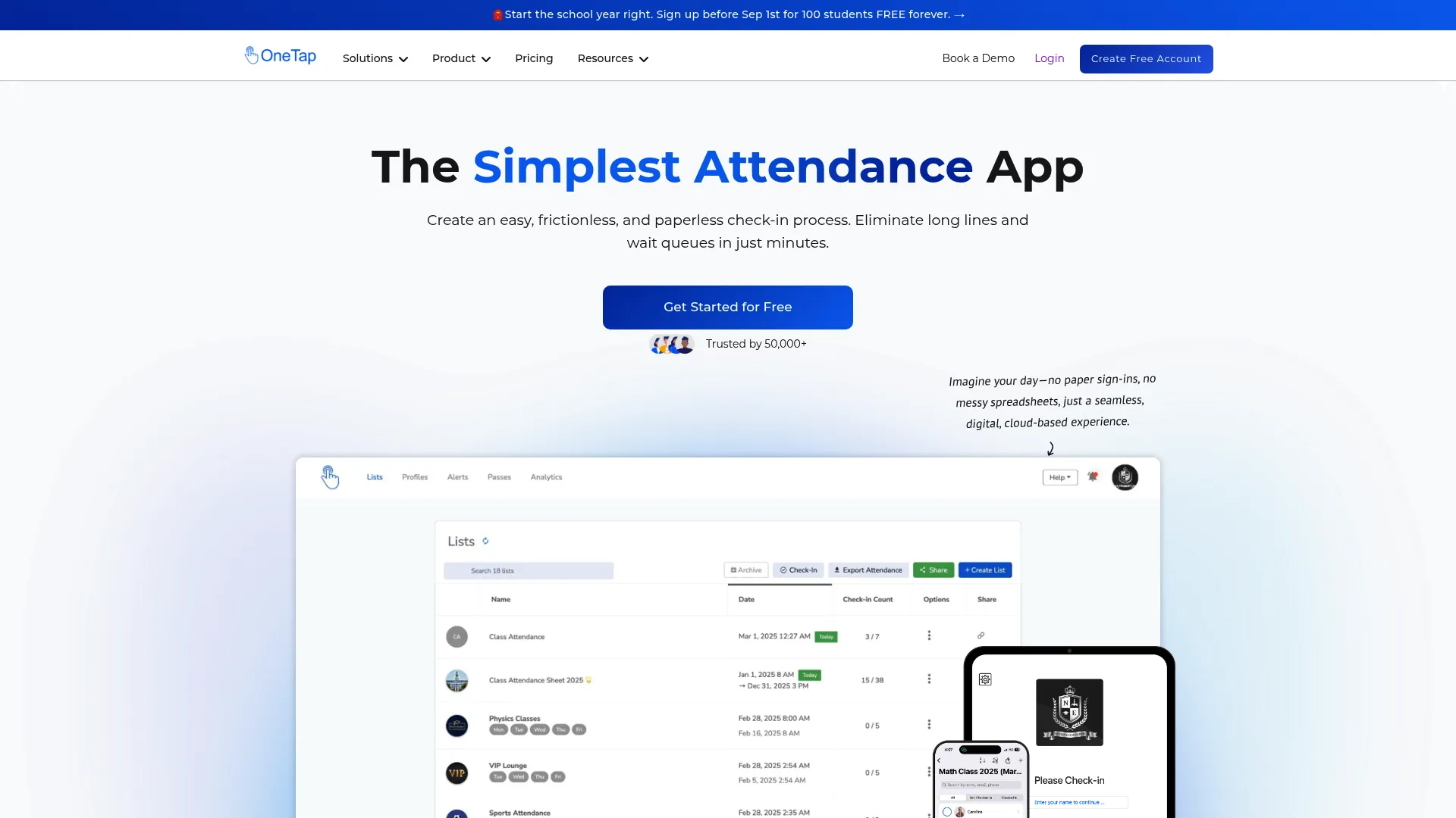 OneTapCheckin digital check-in and attendance tracking homepage