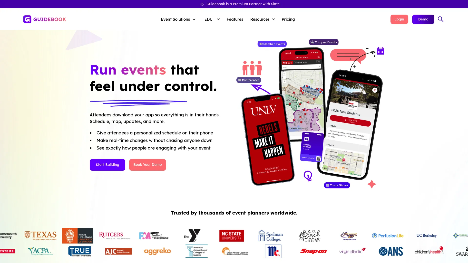 Guidebook branded event app and management platform homepage
