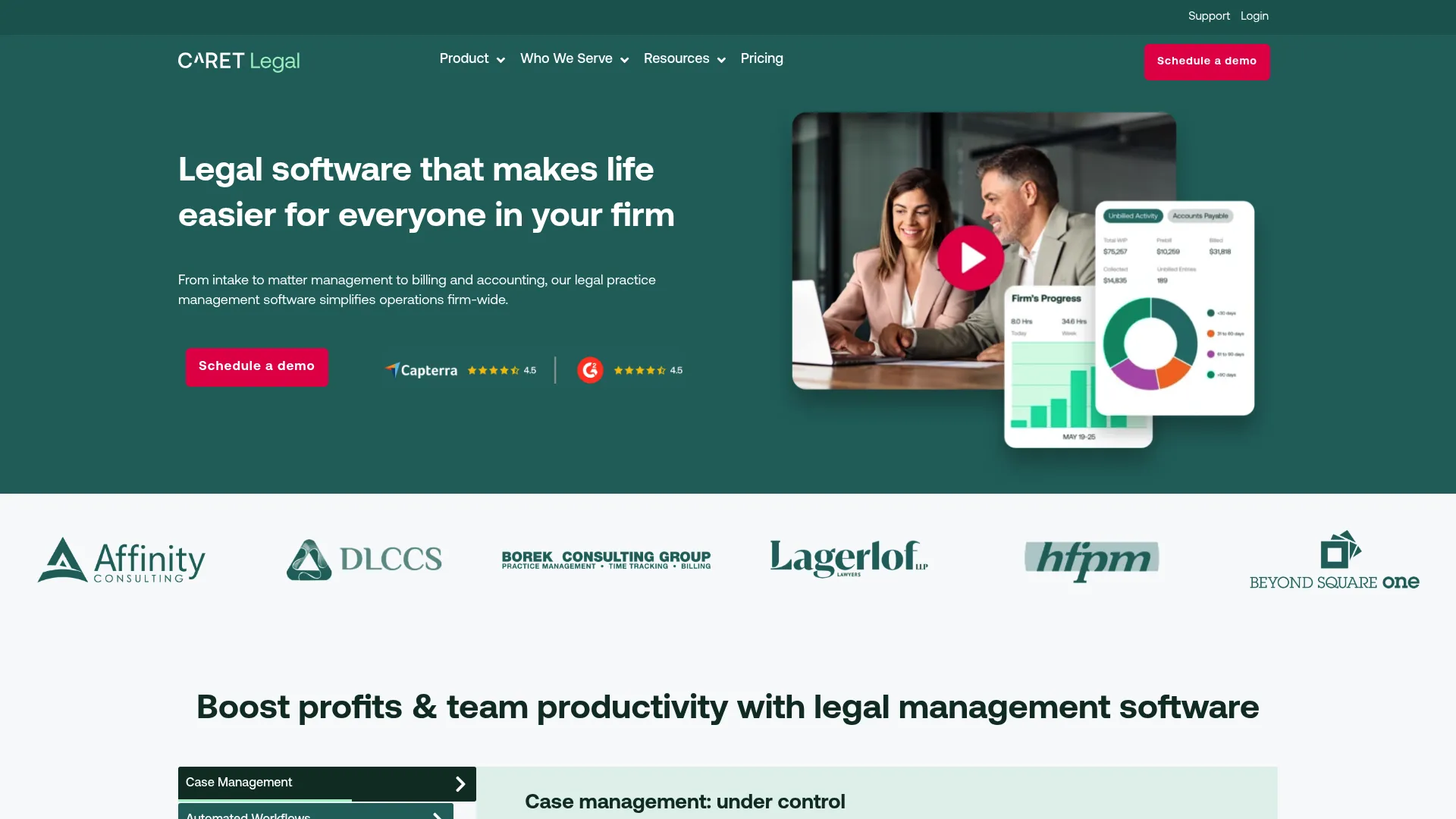 CARET Legal legal practice management software homepage